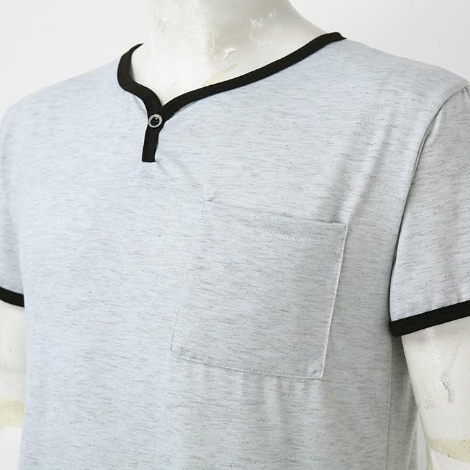 T-shirt De Nuit Homme Extra Long - Coton Fin, Respirant - Pour Pyjama, Vêtement Maison - Avec Poche
