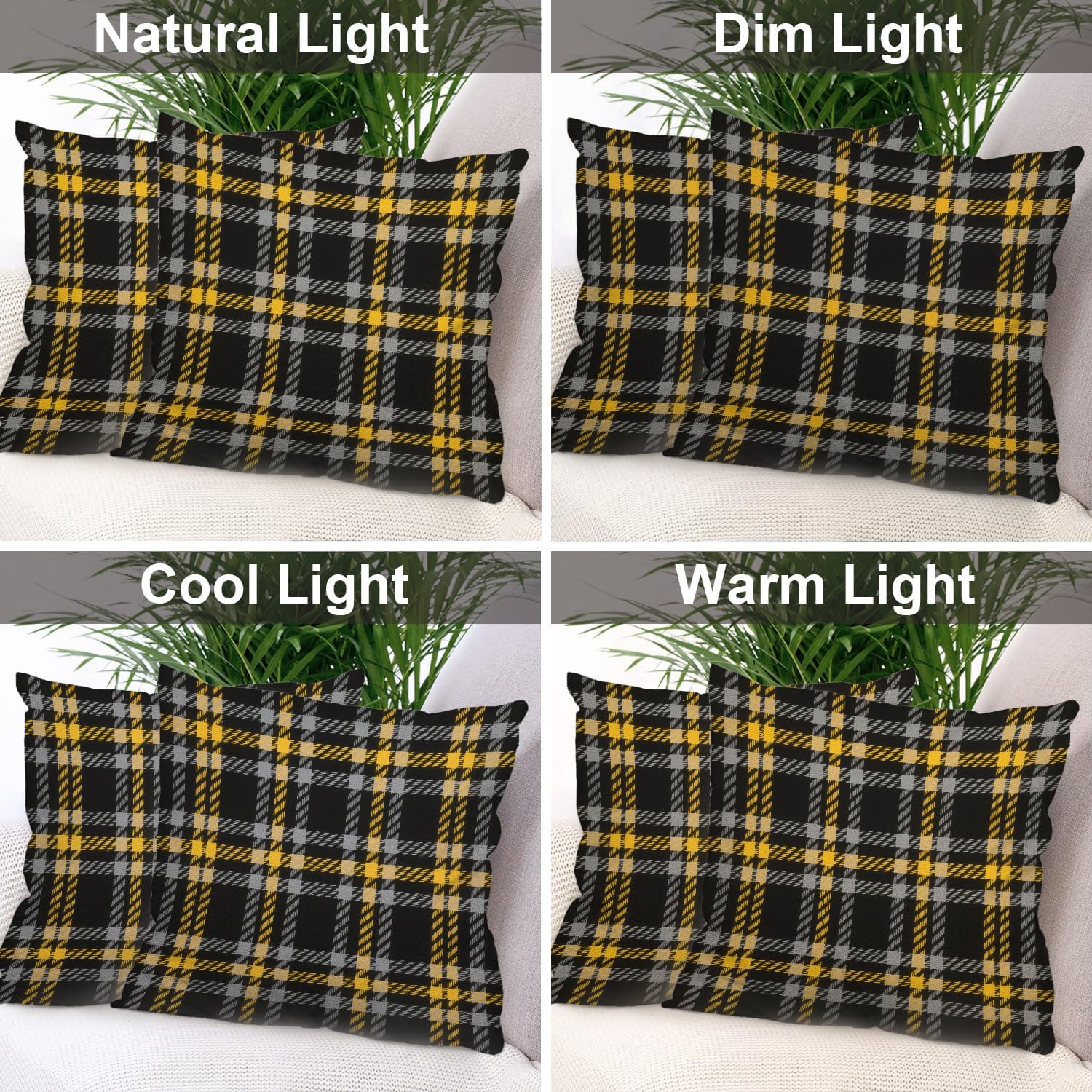 Batmerry Gray Brown Yellow Plaid Throw Pillow Covers,Houndstooth Checks in Grey Browns Decorative Pillow Covers Digital Printing Blended Fabric for Couch Sofa Bed Invisible Zipper 22X22 in