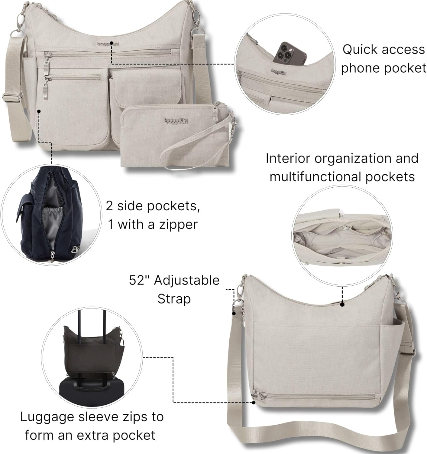 Baggallini Modern Everywhere Crossbody Bag for Women 11x9x4.5 Rfid Hobo Bag