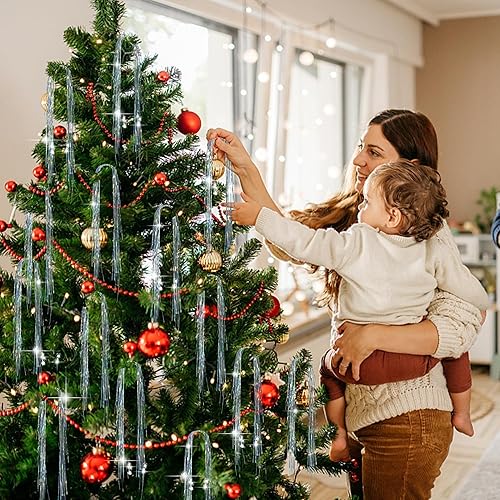 Miniatura 6 de Sfcddtlg 12000 hebras de carámbanos de Navidad de oropel de oropel plateado láser de papel de aluminio con flecos, árbol de Navidad, oropel