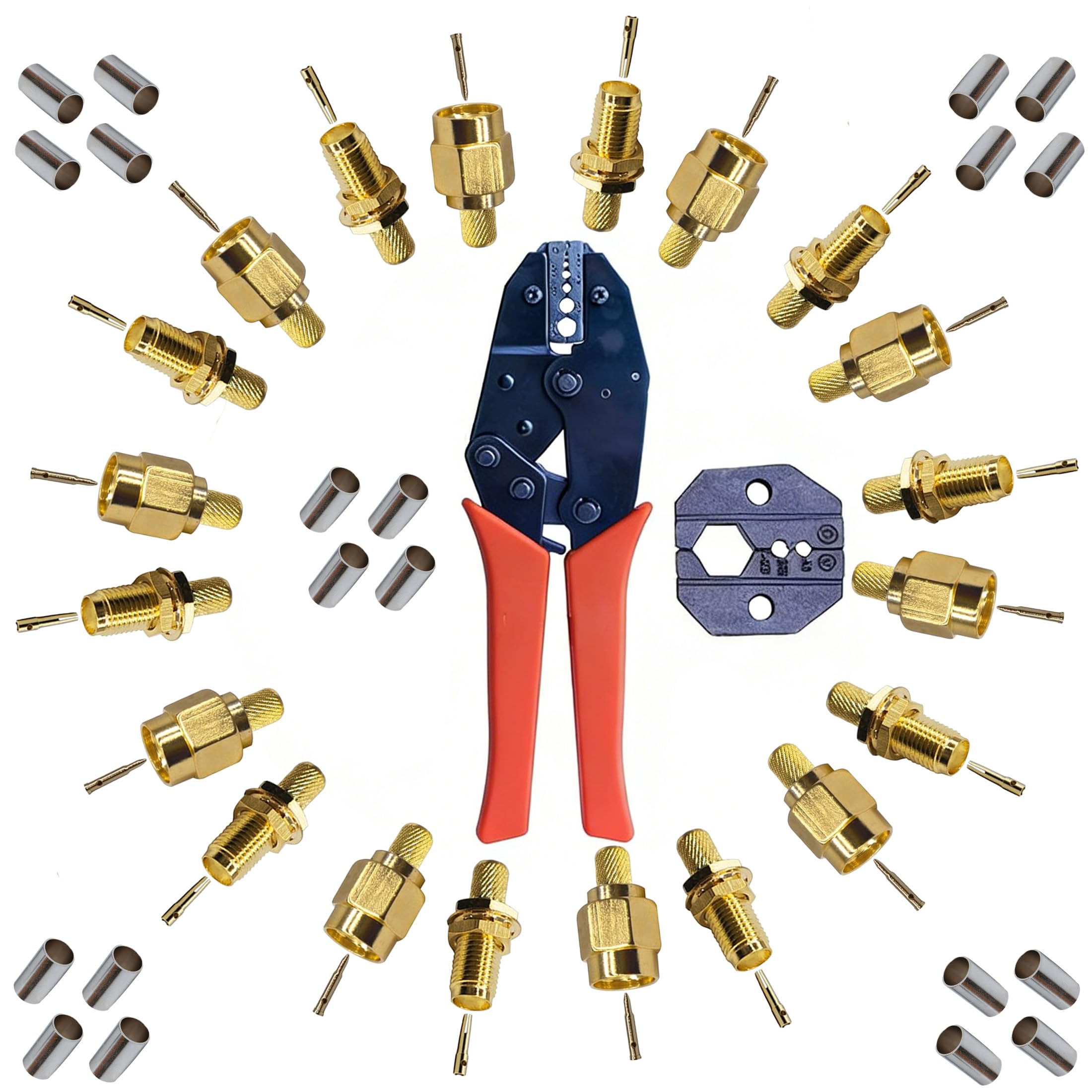 SMA Connector RG58 and Coax Crimping Tool Kit: 20Pcs RG58 SMA Crimp Connector (10 Male & 10 Female) with Coaxial Crimper and an Interchange Die for DIY WiFi Antenna, TV, GPS, Router