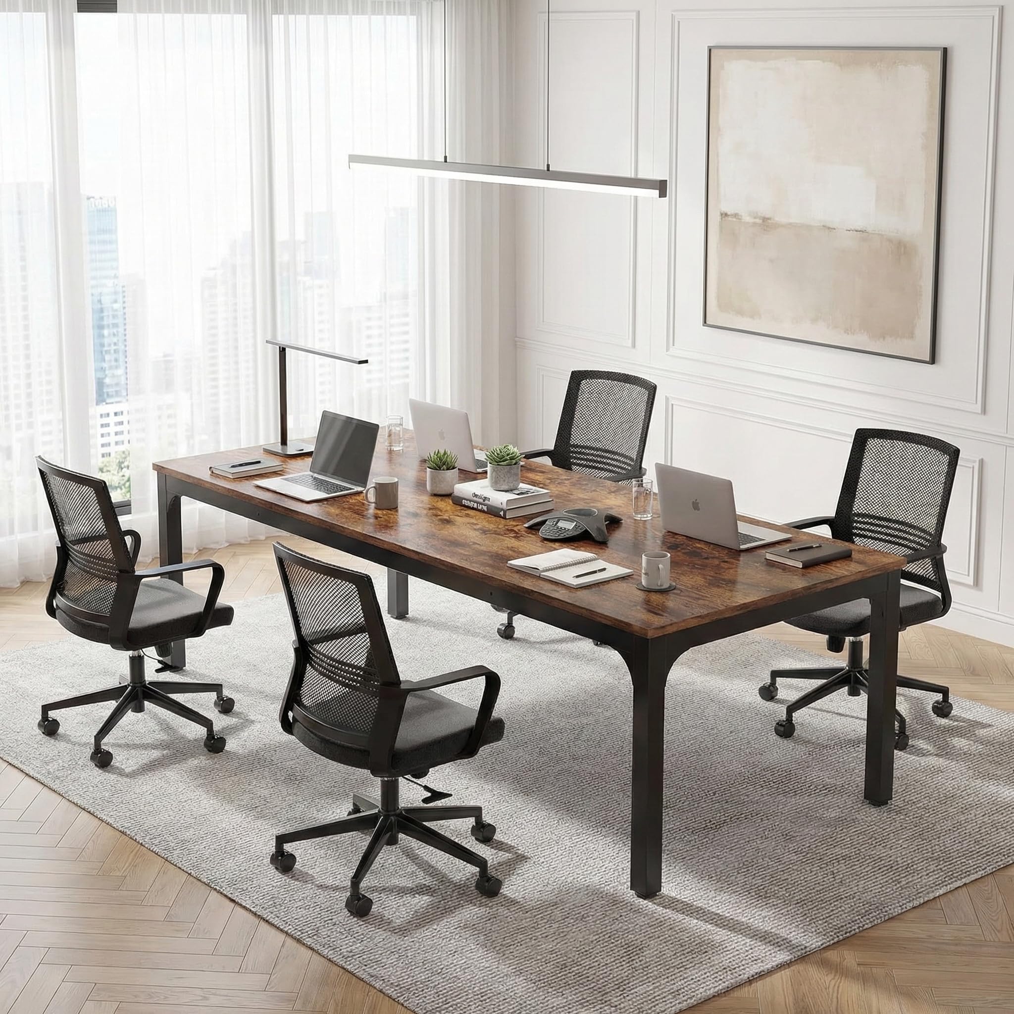 Lailang 200cm Escritorio Oficina, Mesa Escritorio Grande, Mesa de Trabajo, Escritorio Madera, Mesa Ordenador E Impresora, Bancada de Trabajo Oficina, 200 x 70 x 75 cm, Brown