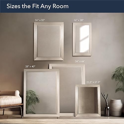 Miniatura 3 de Head West Espejo de pared biselado rectangular con marco de poliestireno de níquel cepillado, 28 x 16 pulgadas