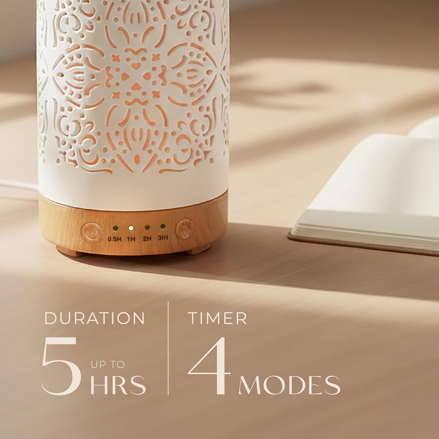 Earnest Living Essential Oil Diffuser White Ceramic Diffuser 100 ml Timers Night Lights and Auto Off Function Home Office Humidifier Aromatherapy Diffusers for Essential Oils