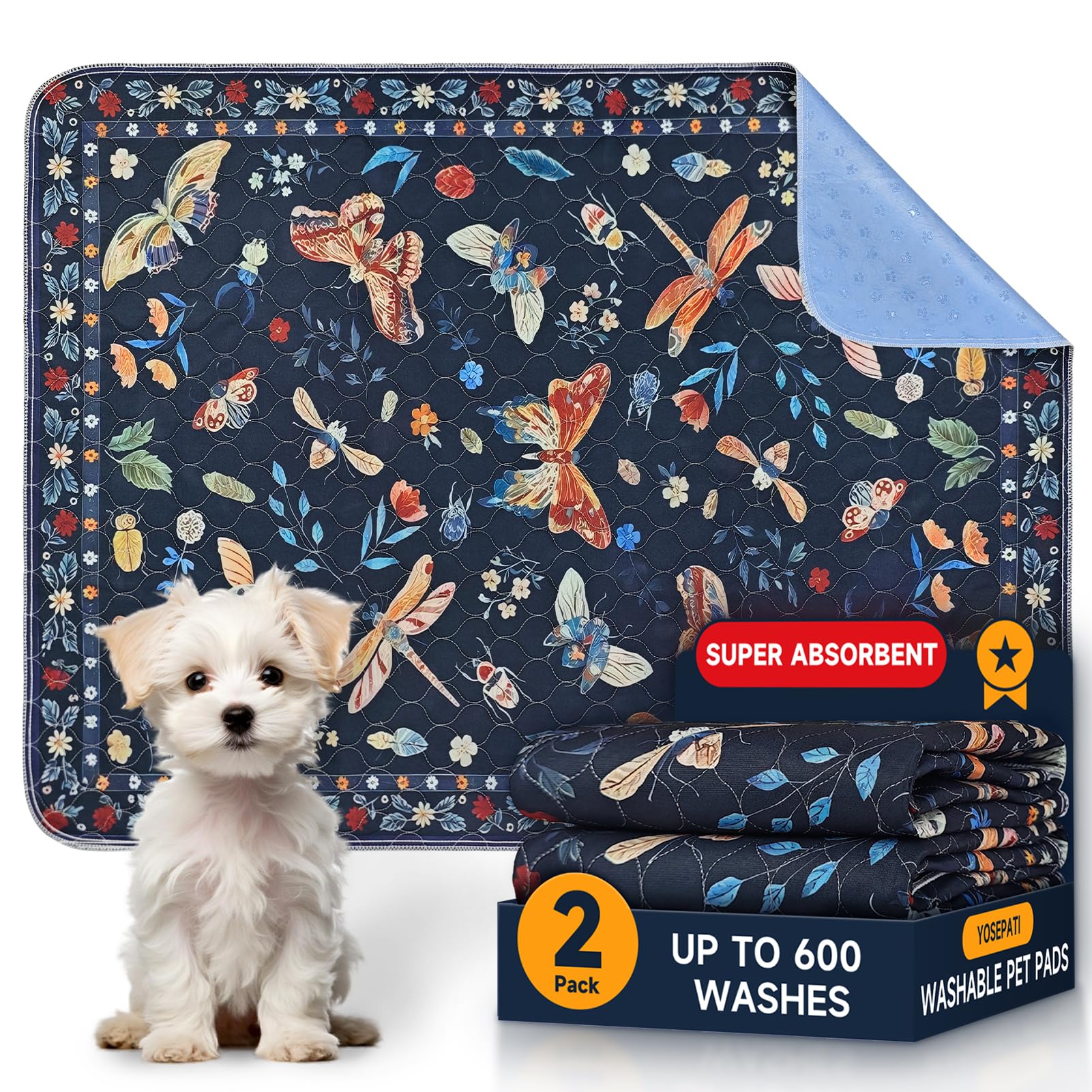 YOSEPATI 2 Washable Pee Pads for Dogs, 92 x 122cm,Reusable Training Pad