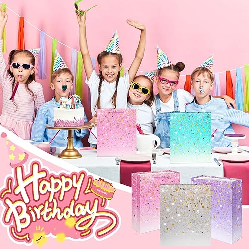 Miniatura 5 de Vowcarol Paquete de 12 bolsas de regalo de cumpleaños surtidas para niños, bolsas de regalo de fiesta para niños, bolsas brillantes para cumpleaños,