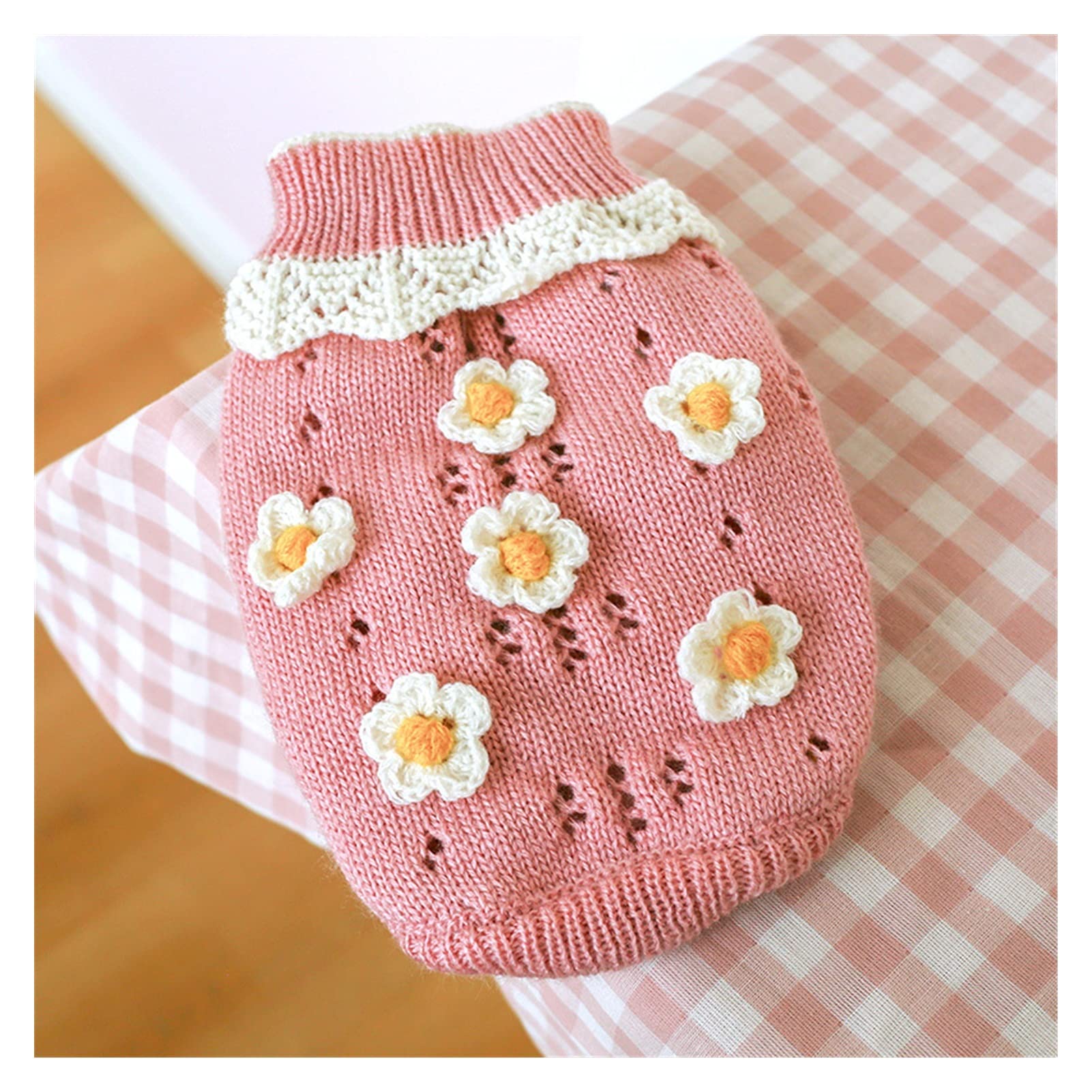 Dog Jumpers Small Dog Cat Knited Sweater Dog Jumper Flowers Design Puppy Hoodie Winter Warm Clothes Apparel Dog Sweater (Color : Pink, Size : L)