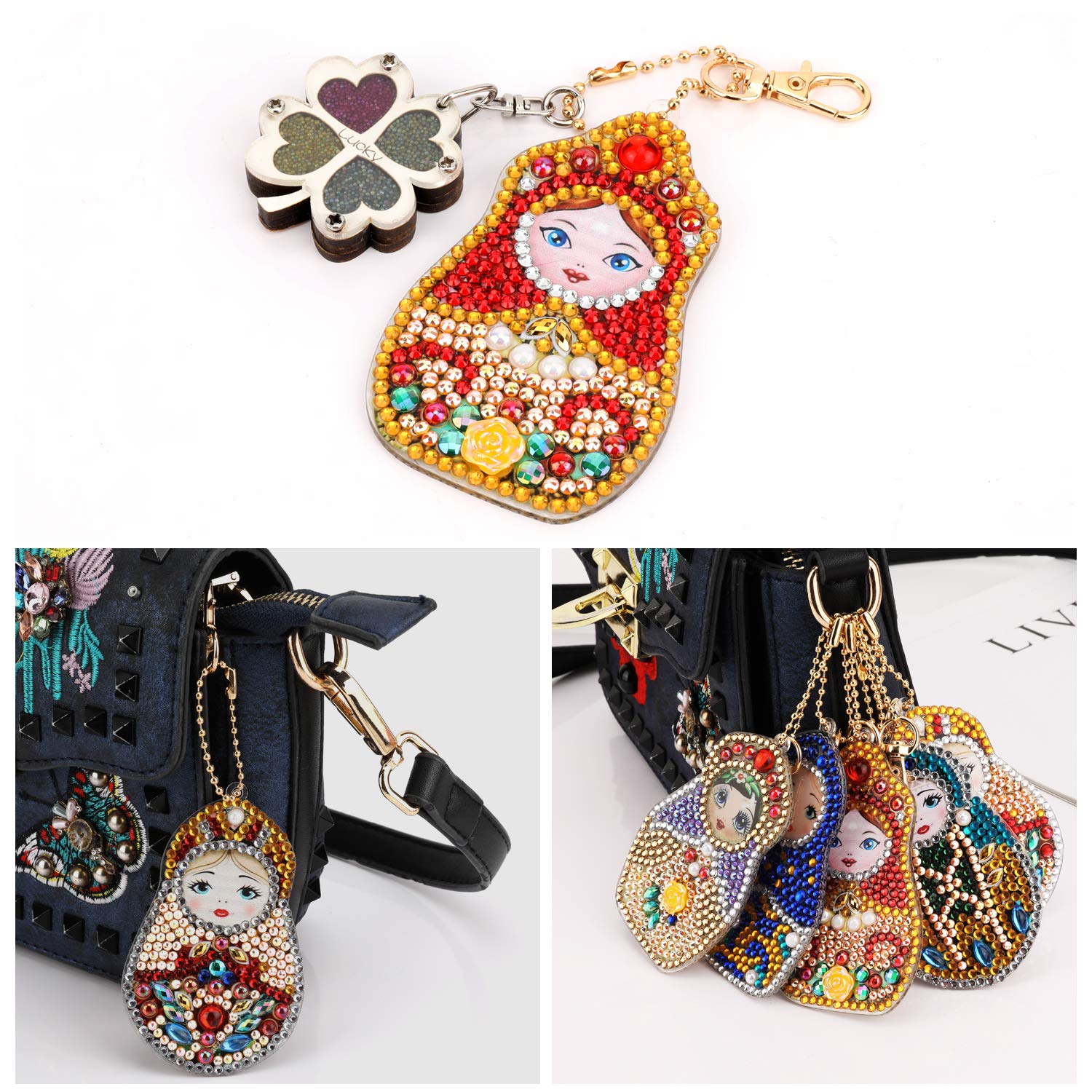 Kit Diamond Painting Portachiavi Bambola Russa - 5 Pezzi, DIY Con Diamanti - Foto 1