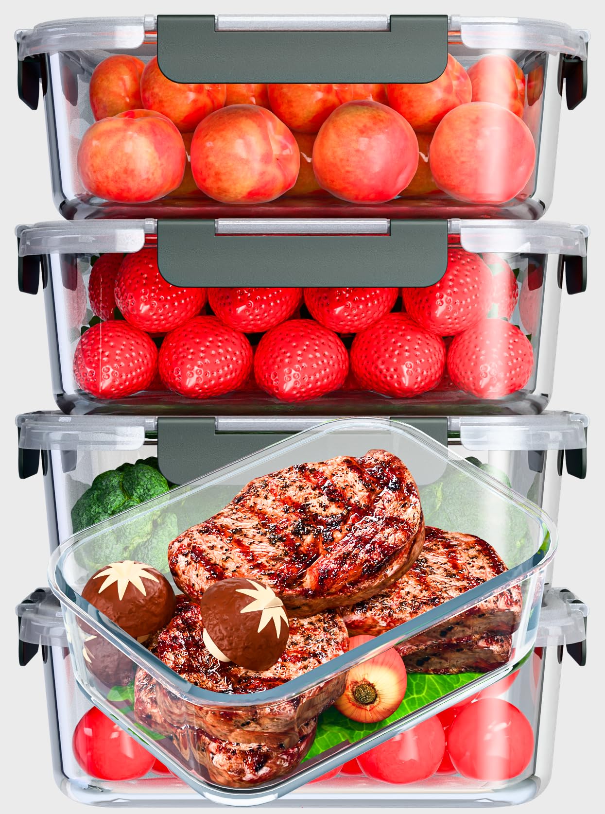 5-Packs 1000ML Glass Container Food Storage,(Total 5000ML) Meal prep containers with lids Airtight for Lunch, Bento Box Glass Food Storage Containers for Microwave, Freezer, Oven &Dishwasher Safe