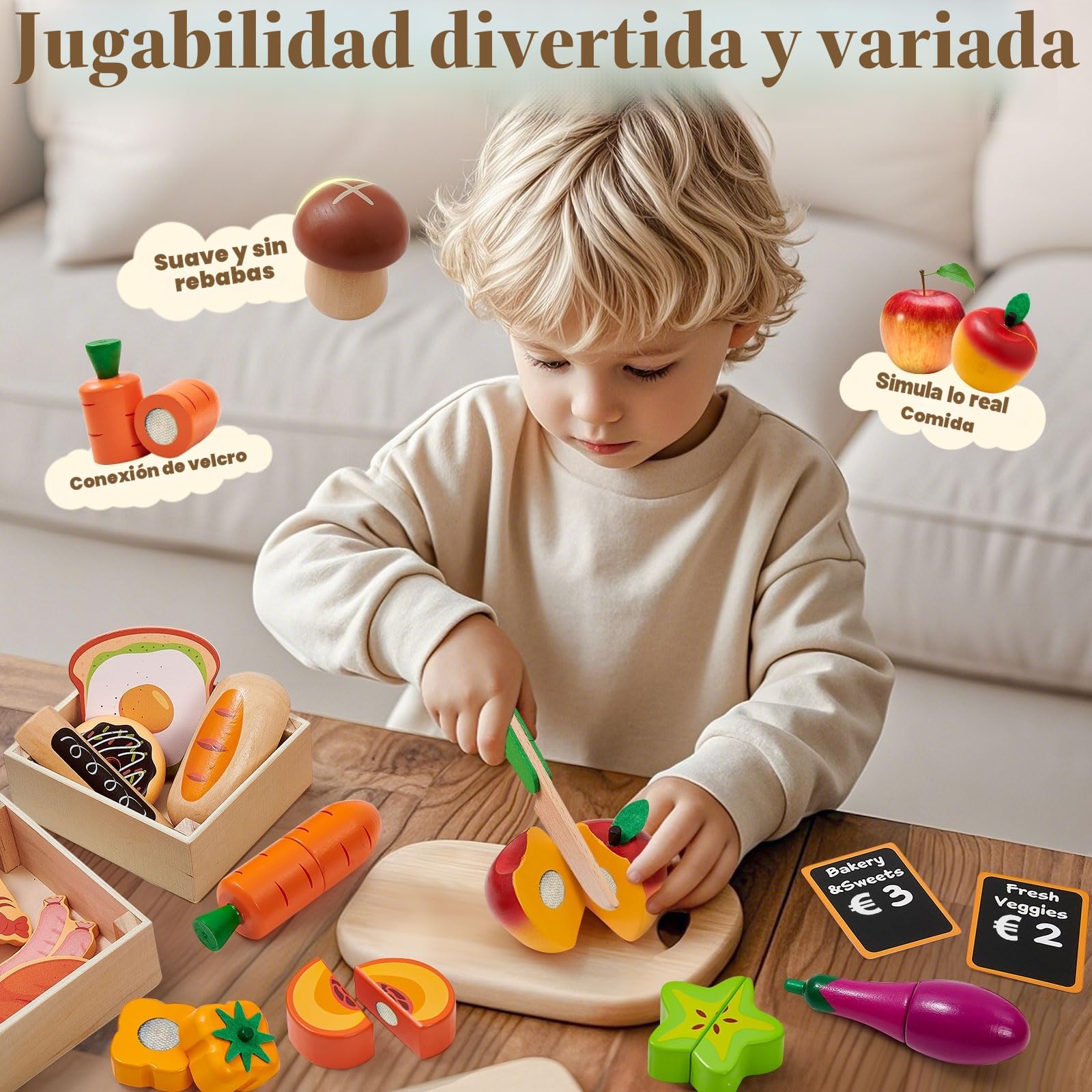 Atoylink Juguetes de Cocina de Madera para Niños, Juguetes de Cocina con Frutas y Verduras Juguete Comida Madera Juguete, Juego de Roles Regalo Navidad para Niña Niñas 2 3 Años