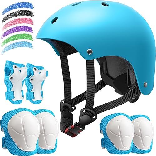 Miniatura 13 de Juego de casco de bicicleta para niños, casco ajustable para niños de 2-3-5-8-14 años, juego de almohadillas para niños pequeños con rodilleras