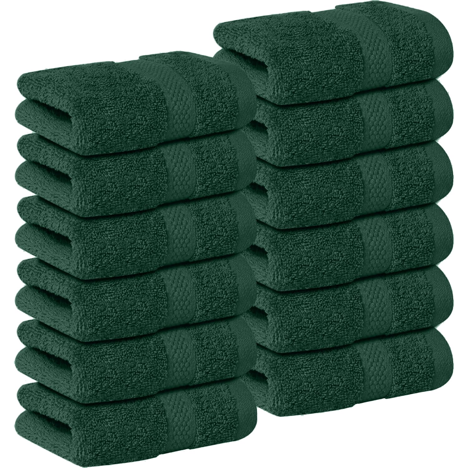 DAN RIVER 12-Pack Premium 100% Cotton Huntergreen Face Towels for Bathroom - Reusable Face Wash Cloths for Showering 12x12 Inches - 550 GSM Super Soft &amp; Absorbent Luxury WashCloths for Body, Spa &amp; Gym