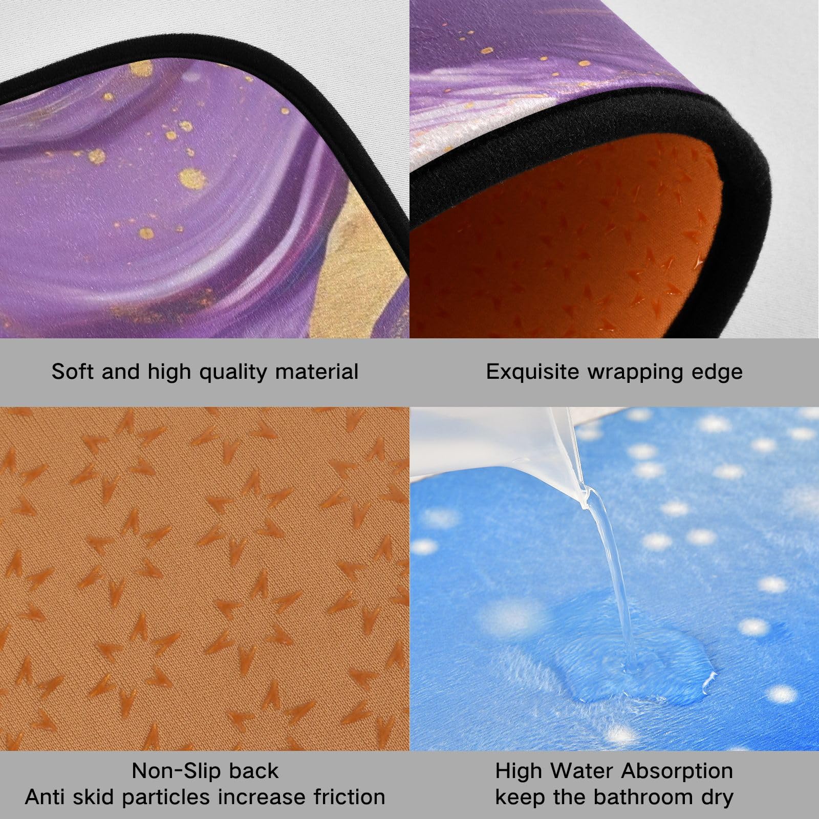 xigua 2 Piece Purple Marble Abstract Pattern Anti-Fatigue Kitchen Rug, Waterproof Non-Slip Kitchen Mats and Comfort Elastic Cotton interlayer Rug for Kitchen, Floor Home, Office, Sink, Laundry