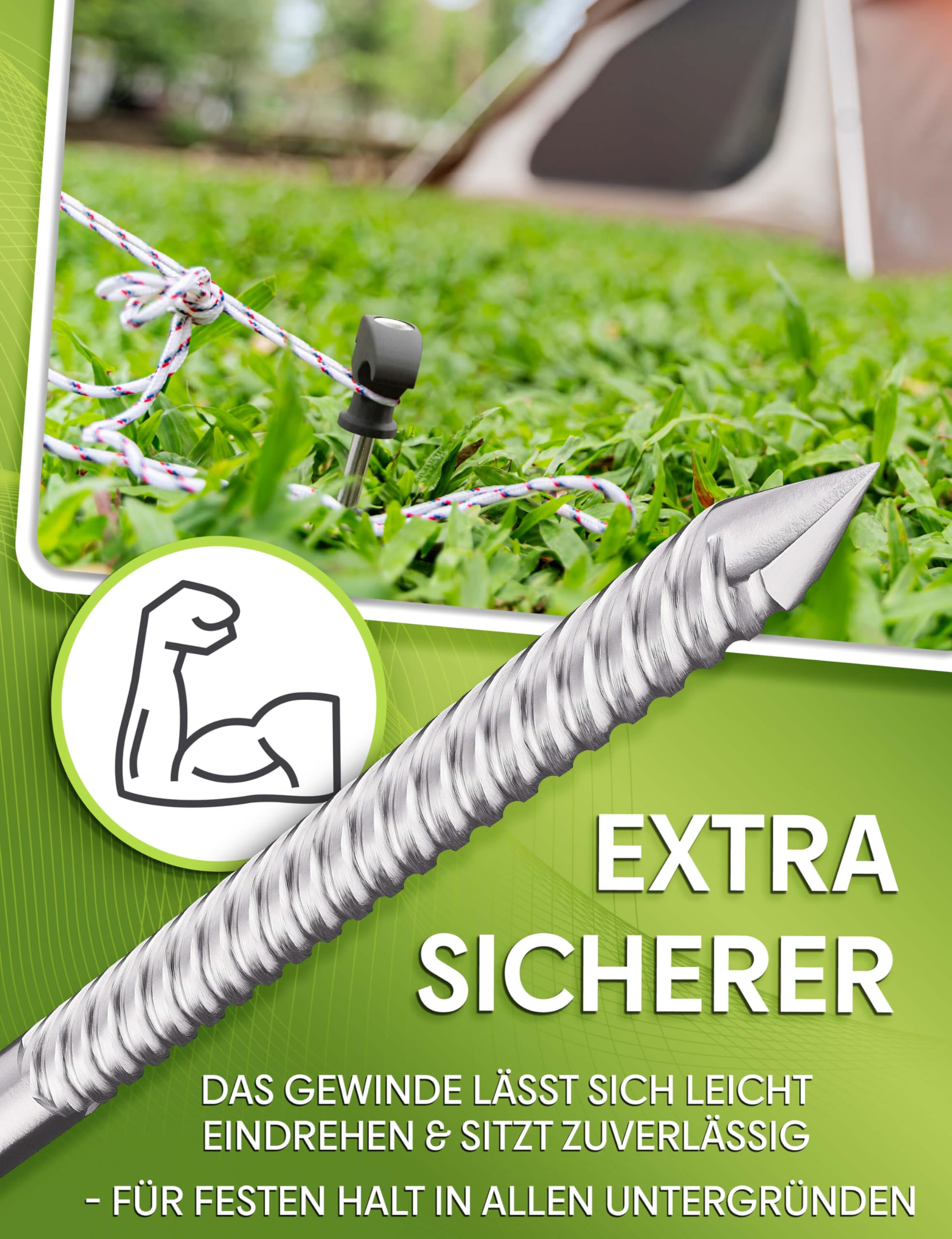 Piquets de Tente en Acier – 21 cm de Long, Sardines Antitempête avec Filetage & Poignée en T – Piquets à Vis Robustes pour Camping, Tentes, Auvents & Activités Outdoor (48)