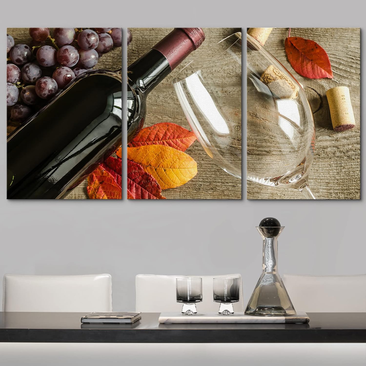 wall26 Canvas Print Wall Art Set Wine Glass with Bottle & Grapes Drinks Cocktails Photography Realism Chic Closeup Colorful Multicolor Ultra for Living Room, Bedroom, Office - 16"x24"x3