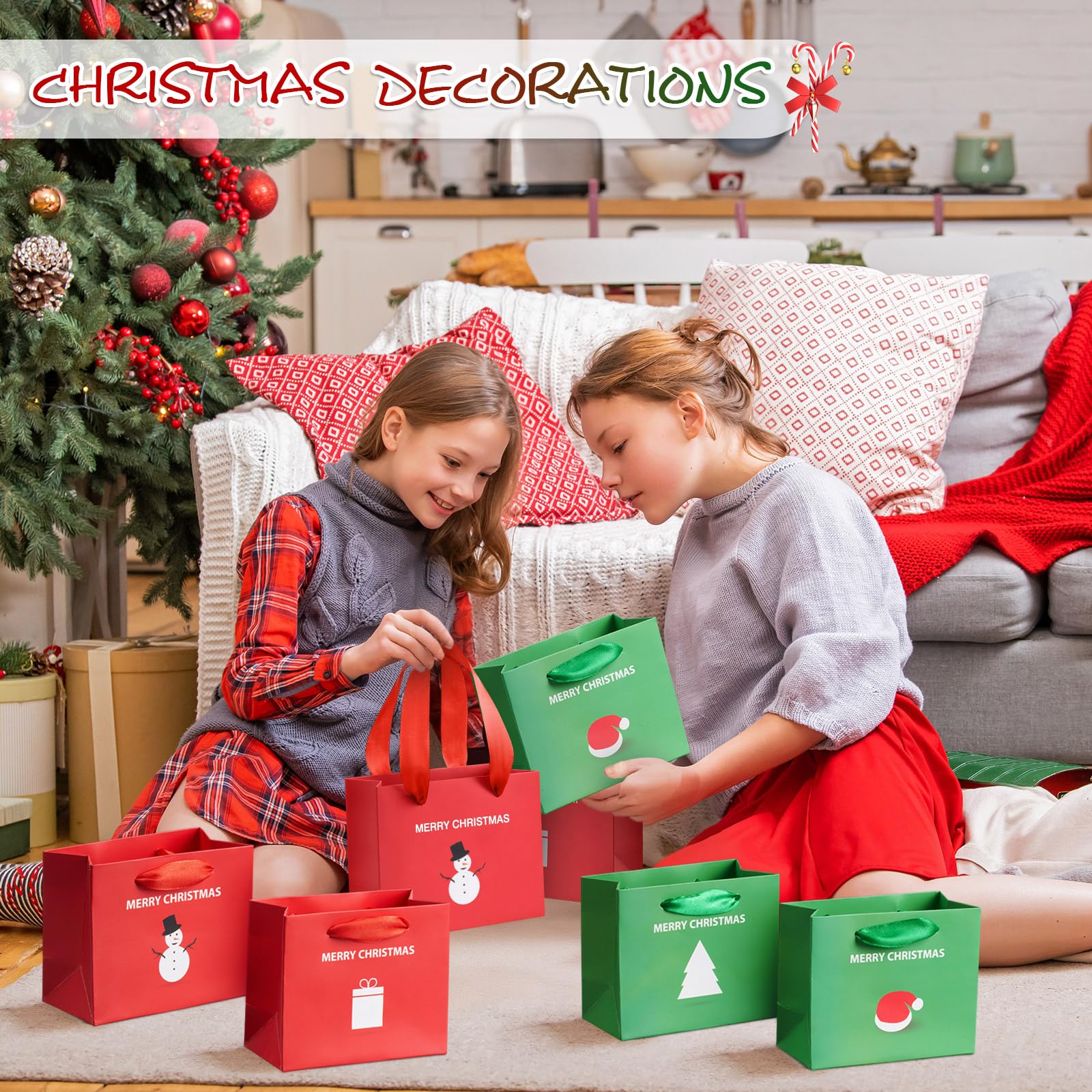 Ctosree Lot de 48 petits sacs cadeaux avec poignée en papier pour friandises et friandises (Noël)