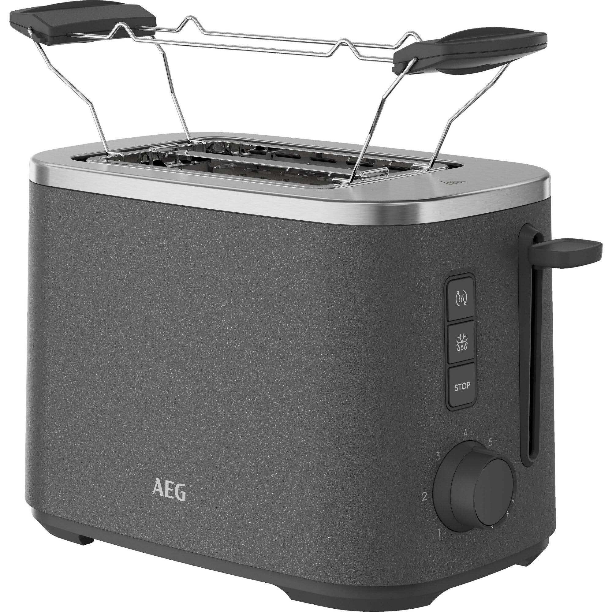 AEG Toaster Deli 5, 7 Toasteinstellungen, Countdown-Timer, Stopp-, Auftau-, Aufwärmknopf, Automatische Zentrierung, Cool-Touch-Gehäuse, 2 Breite Schlitze, Krümelschublade, Anthrazit, T5-1-4AN