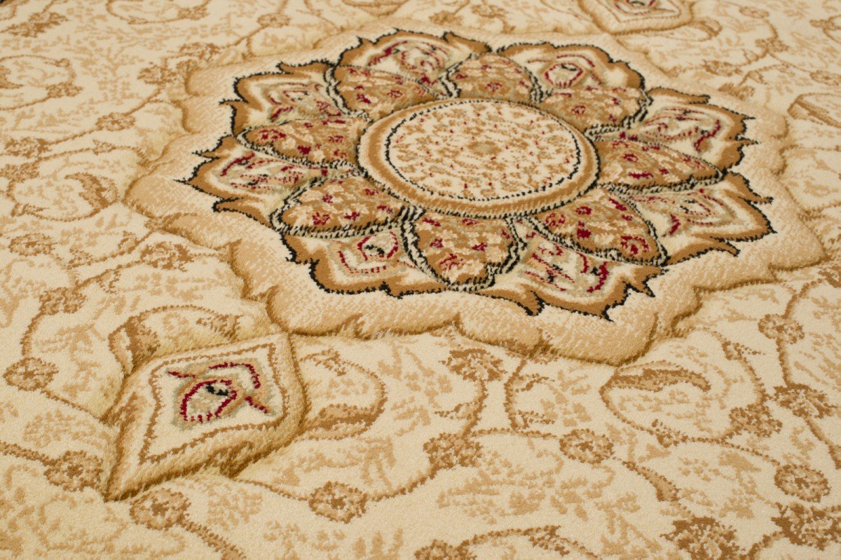 Tapiso Yesemek dywan owalny do salonu, krótkie runo, klasyczny wzór kwiatowy, orientalny, kremowy, bordiura do sypialni, Ökotex 200 x 300 cm