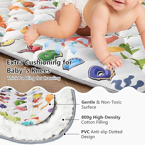 Miniatura 4 de MORAIS - Alfombra de juego para bebé para piso, 50 x 50 pulgadas, con relleno de algodón de 28.22 oz, tapete grueso para corralito de juegos, tapete