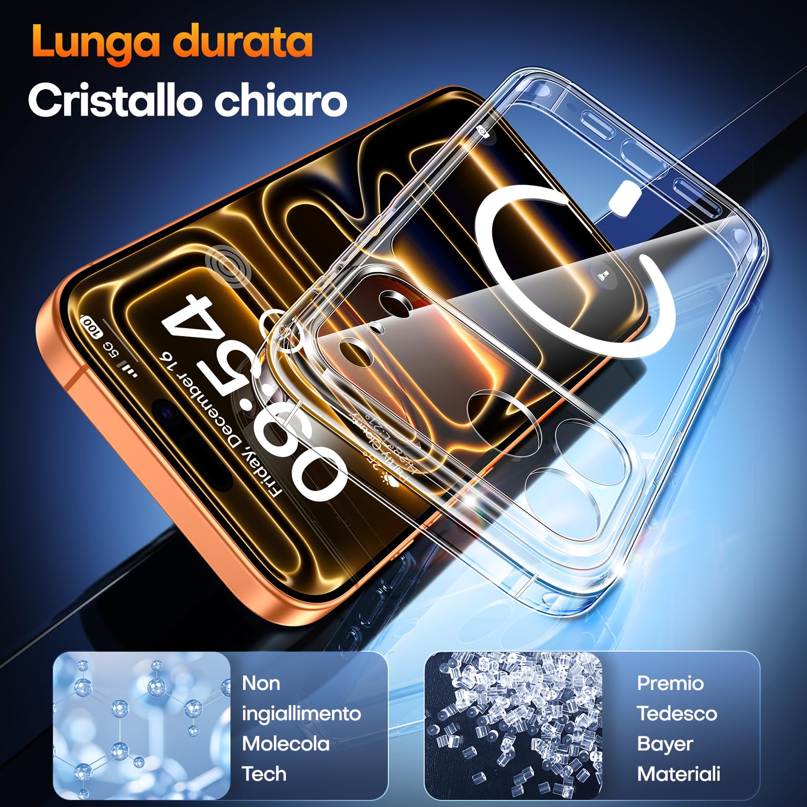 TAURI Cover per iPhone 17 Pro Max con Pellicola in Vetro Temperato,Protezione Completa della Fotocamera,Trasparente Custodia per Sottile Anticaduta - Trasparente