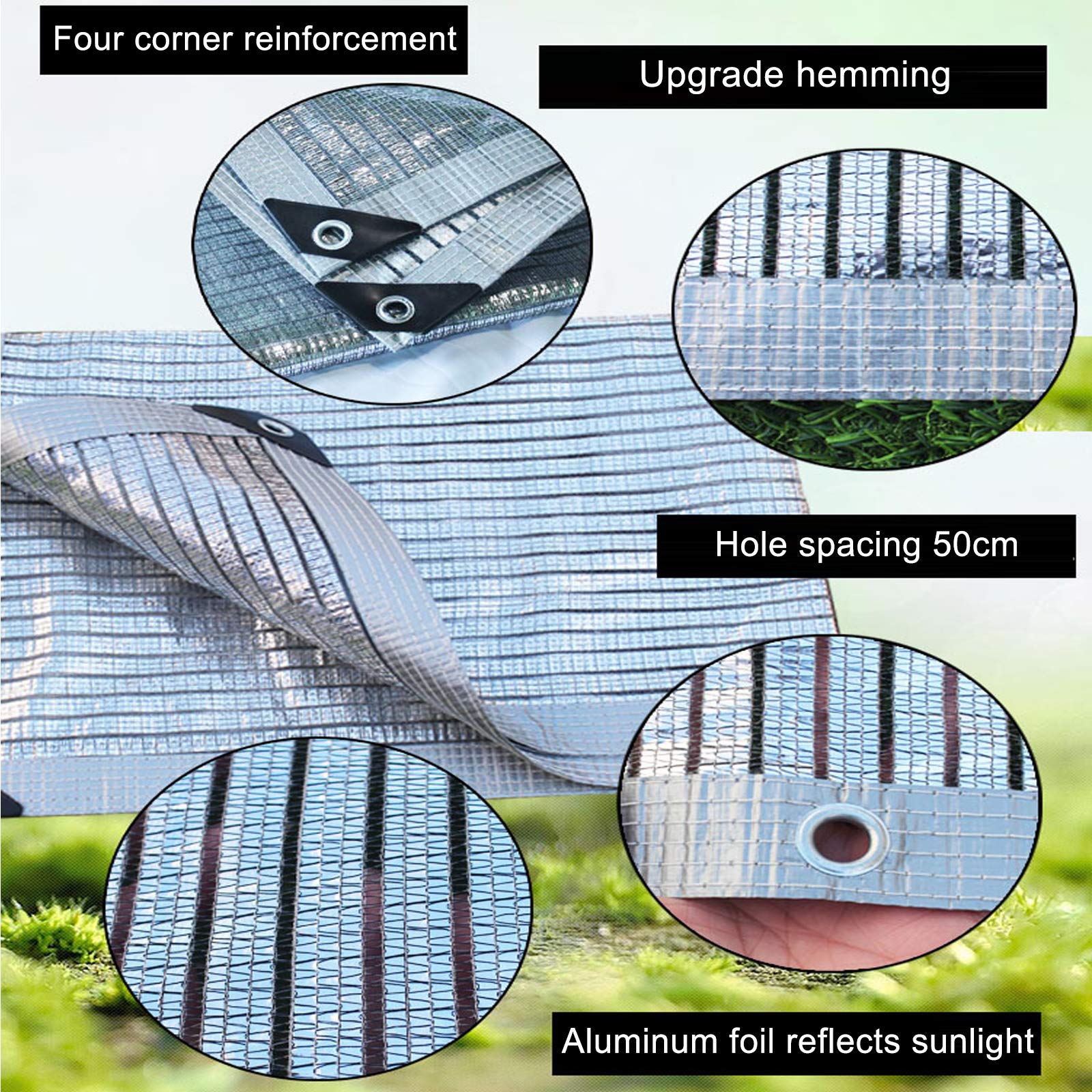 Filet D'ombrage en Aluminium Réfléchissant 75%,Shade Net,Tissu D'ombre Résistant Aux UV,Voile D'ombrage Coupe-Vent,pour Abri de Voiture/Fleurs/Plantes de Serre,Argent (2x6m)