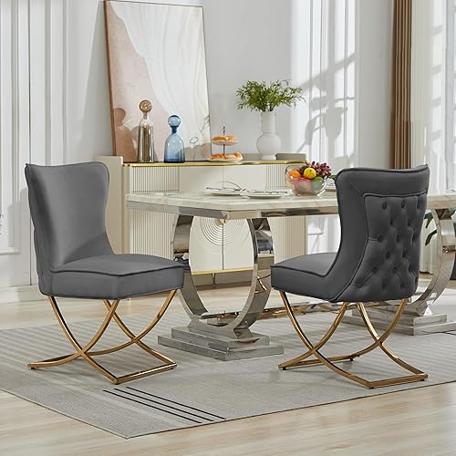 Miniatura 36 de LOULENS Elegance - Juego de 6 sillas de comedor de terciopelo, lujosas sillas de comedor tapizadas copetudas, sillas decorativas de terciopelo real