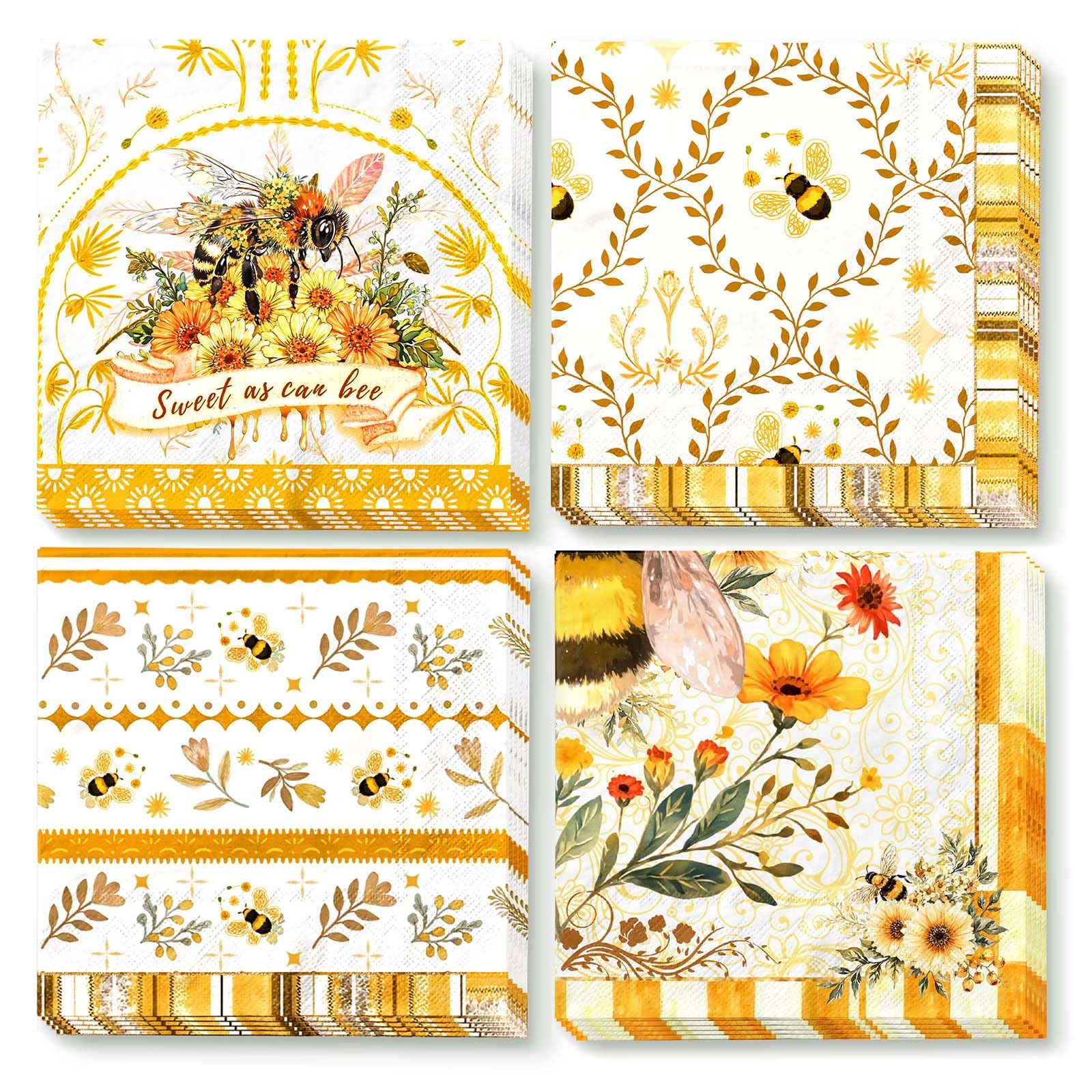 NICROLANDEE Bee Themed Party Napkins 24PCS Cocktail Napkins 3 Layers
