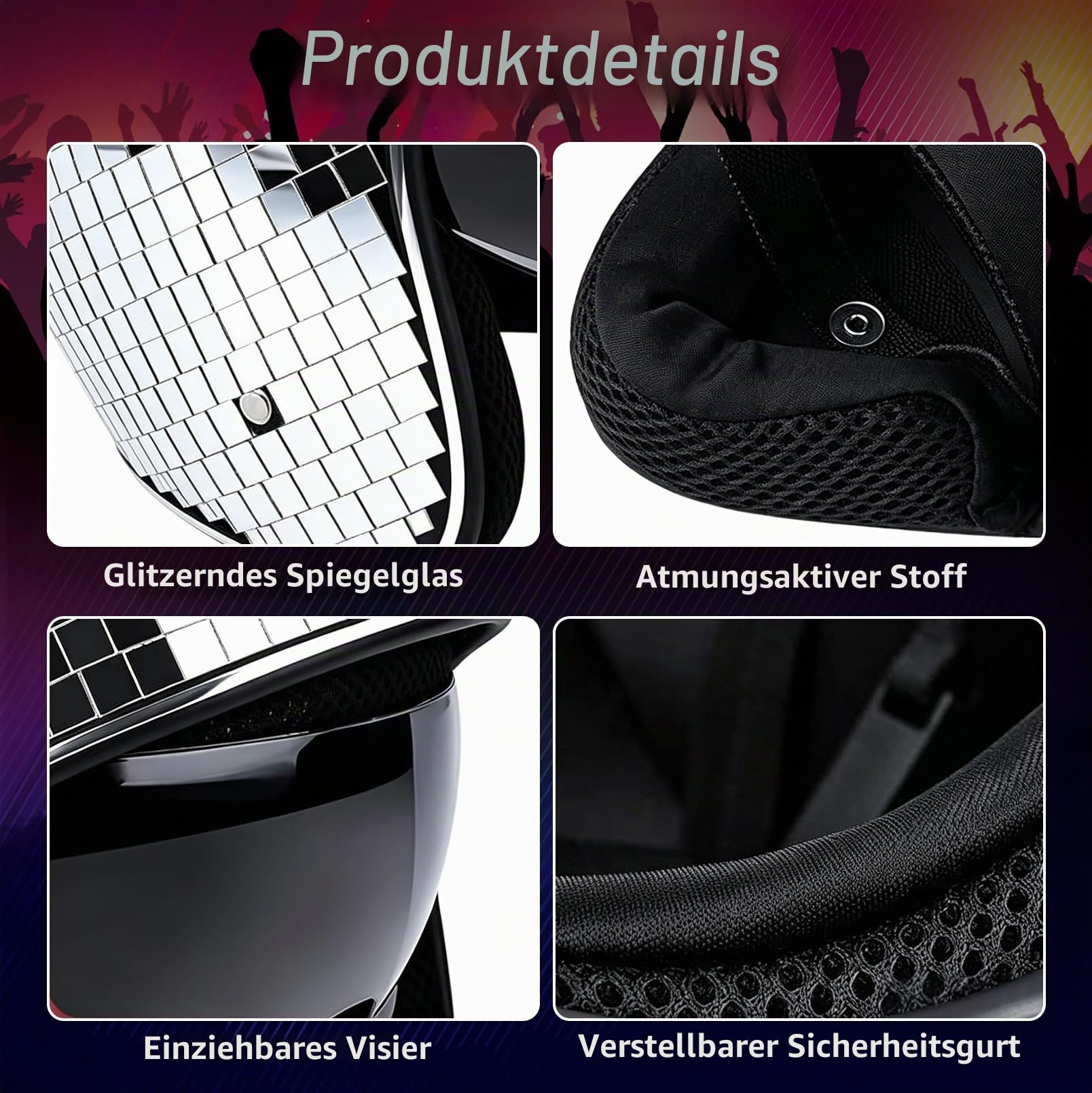 Discokugel Hüte, Discokugel Helm,Glitzer Spiegelglas Disco Hut
