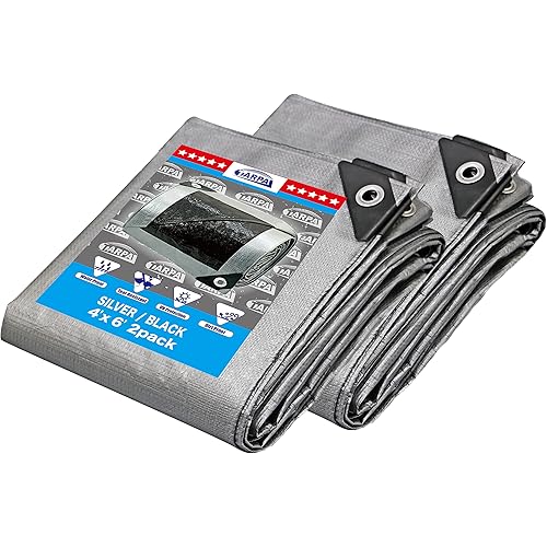 TARPAL Tarps Silver Multipurpose Protective Cover Heavy Duty Tarp 4’x6’ UV Resistant Waterproof,Lightweight, Durable Reinforced Edges 10.5 Mil 2-Pack