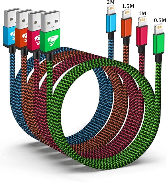 iPhone Charger Cable [4Pack 0.5+1+1.5+2M] iPhone Charging Cable Nylon Braided USB Lightning Cable iPhone Lead Fast Charging Cable for iPhone 14 13 12 11 Pro Max Mini XR XS X 8 7 6s 6 Plus 5 SE, iPad