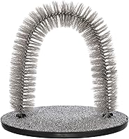 TRIXIE Cat Self Grooming Arch Massager with Bristle Brush & Carpet Scratcher - Reduces Shedding, Gray Small