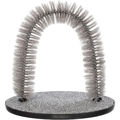 Trixie Cat Massager and Self Grooming Arch, Bristle Ring Brush, Carpet Base Scratcher, Cat Self Groomer, Gray, Small