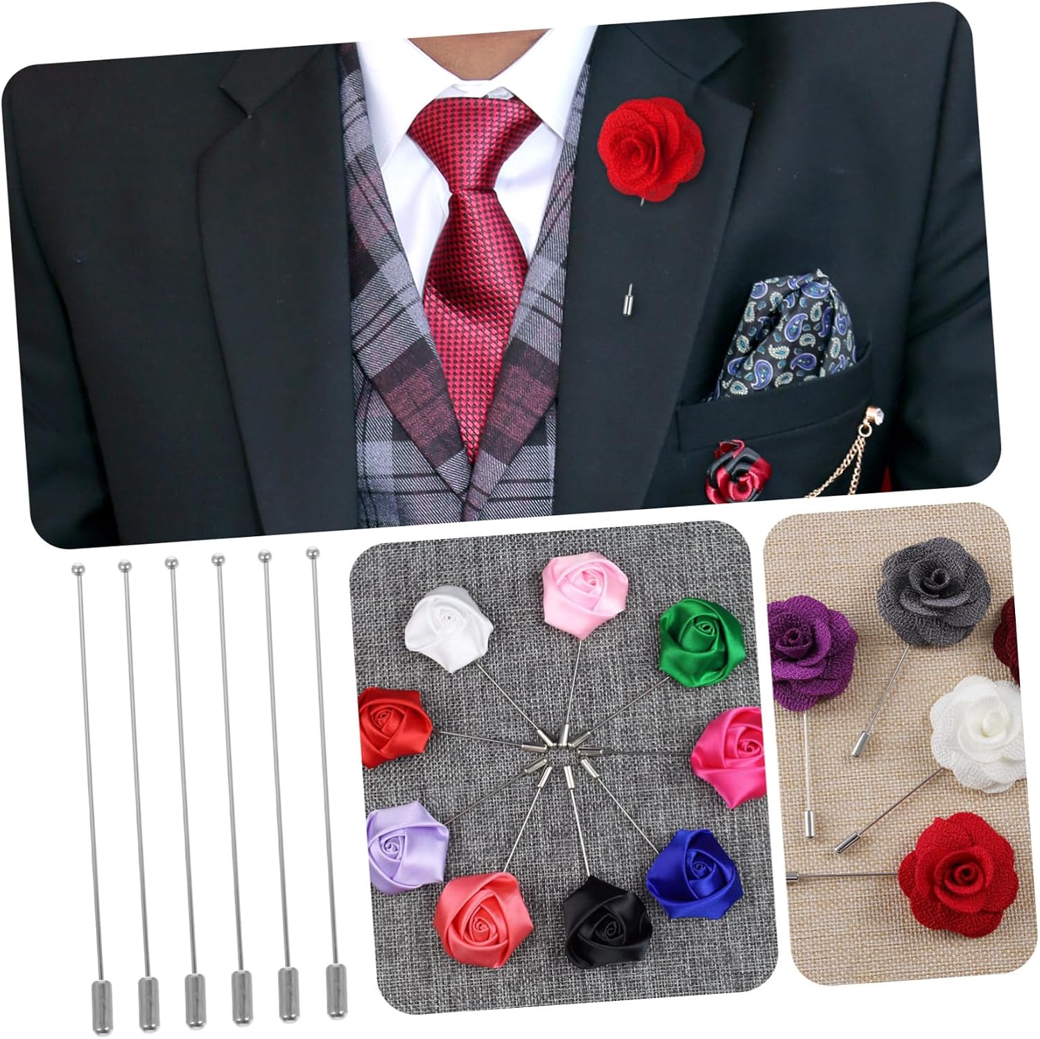 Lurrose 60pcs Metal Stick Pin Brooch Lapel Pin Straight Corsage for Boutonniere Wedding Brooch Jewelry Making