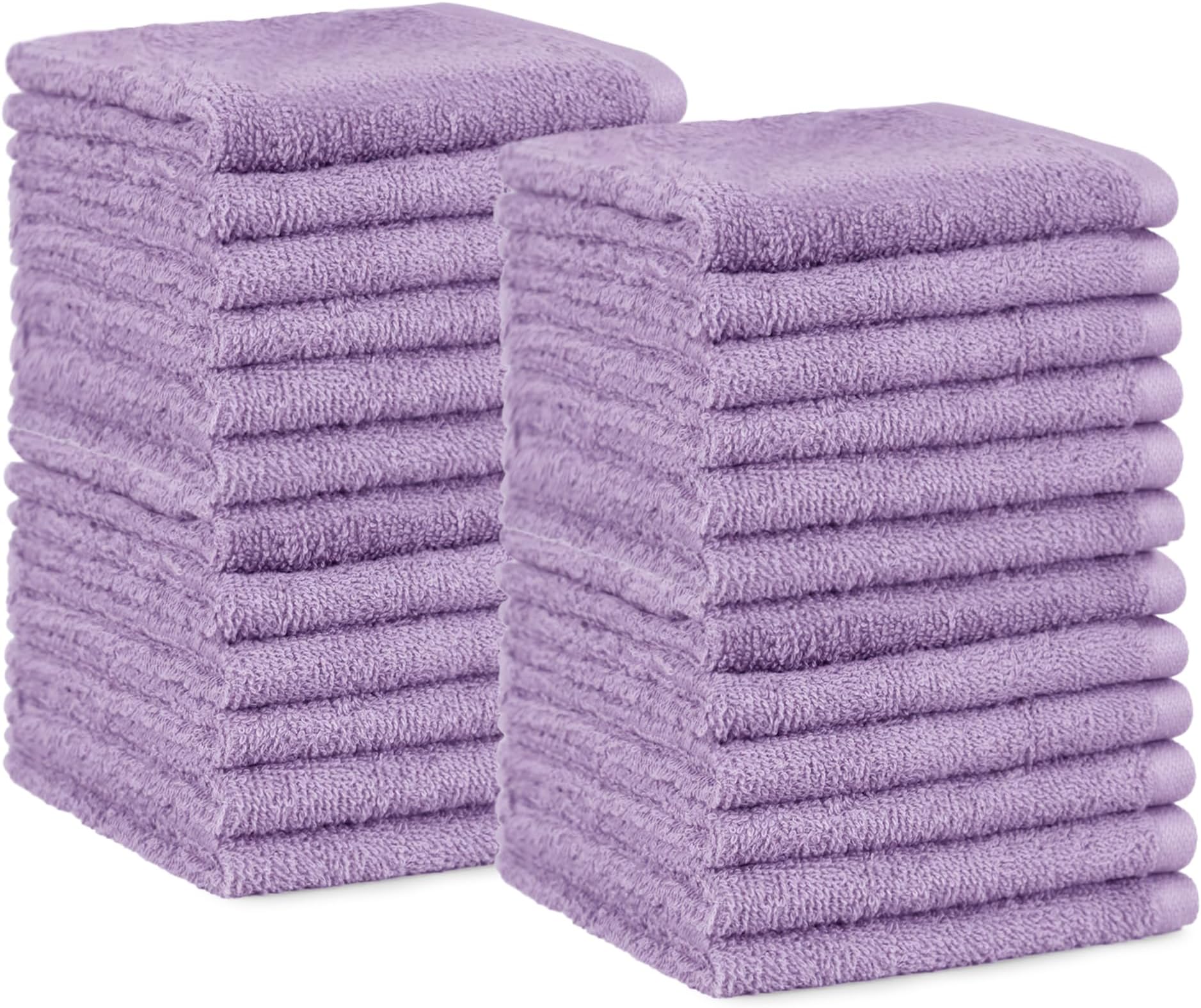 Highly Absorbent, Fast Drying 100% Cotton Washcloths for Bathroom, Machine Washable, 12 x 12 inches, Lavender, 24-Pack