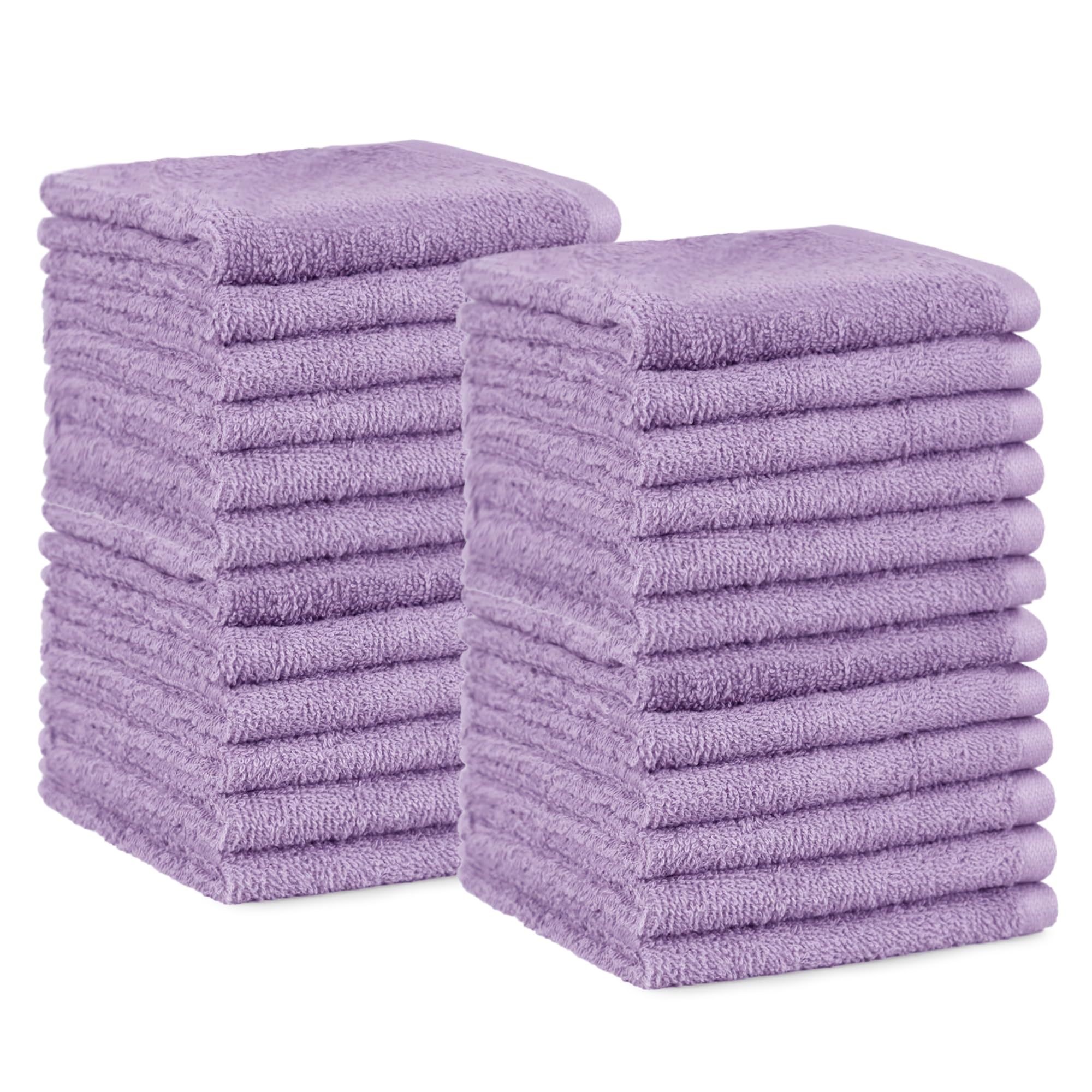Amazon Basics face Towels for Bathroom, 100% Cotton Extra Absorbent washcloth, Fast Drying - Salon Towel - 144 Pack Lavender (12 x 12 inches)