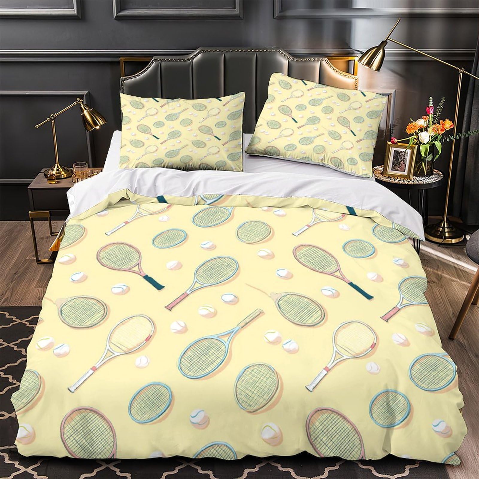 Housse de couette tennis anti-acarien et parure de lit zippée microfibre