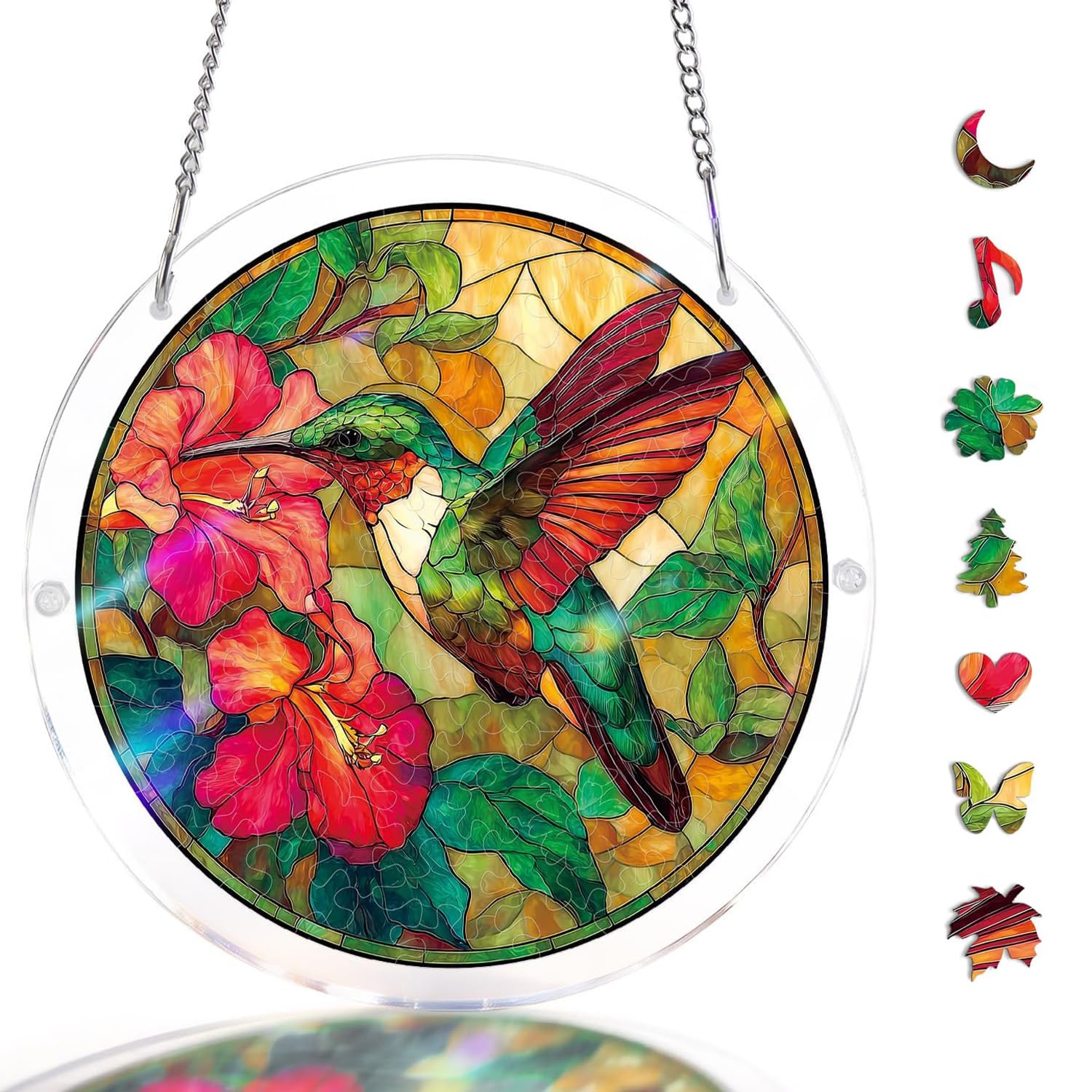 Acrylic Suncatcher Jigsaw Puzzle-Emerald Flame Hummingbird, Window Suncatcher Acrylic Puzzle, DIY Suncatcher Kits for Adults, Home Decor Gift for Women, Mom, Friends (7.4 in)