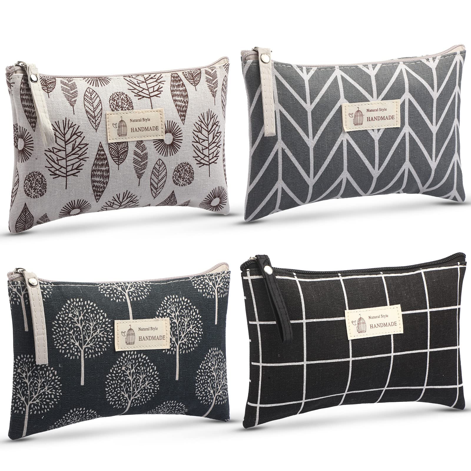 Boao 4 Pieces Canvas Cosmetic Bags Set pouches for purse with Zipper Multi Functional Canvas Travel Pouch for Women Girls Vacation Travel Toiletry Bag