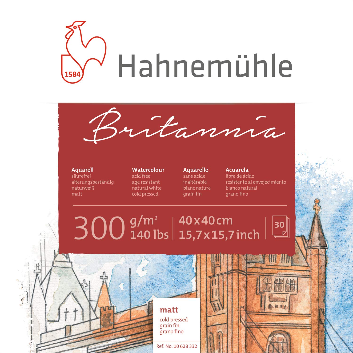 Blocco per acquerello "Quattro" di Hahnemule,40 x 40, senza acidi , 300g/mq 30 fogli