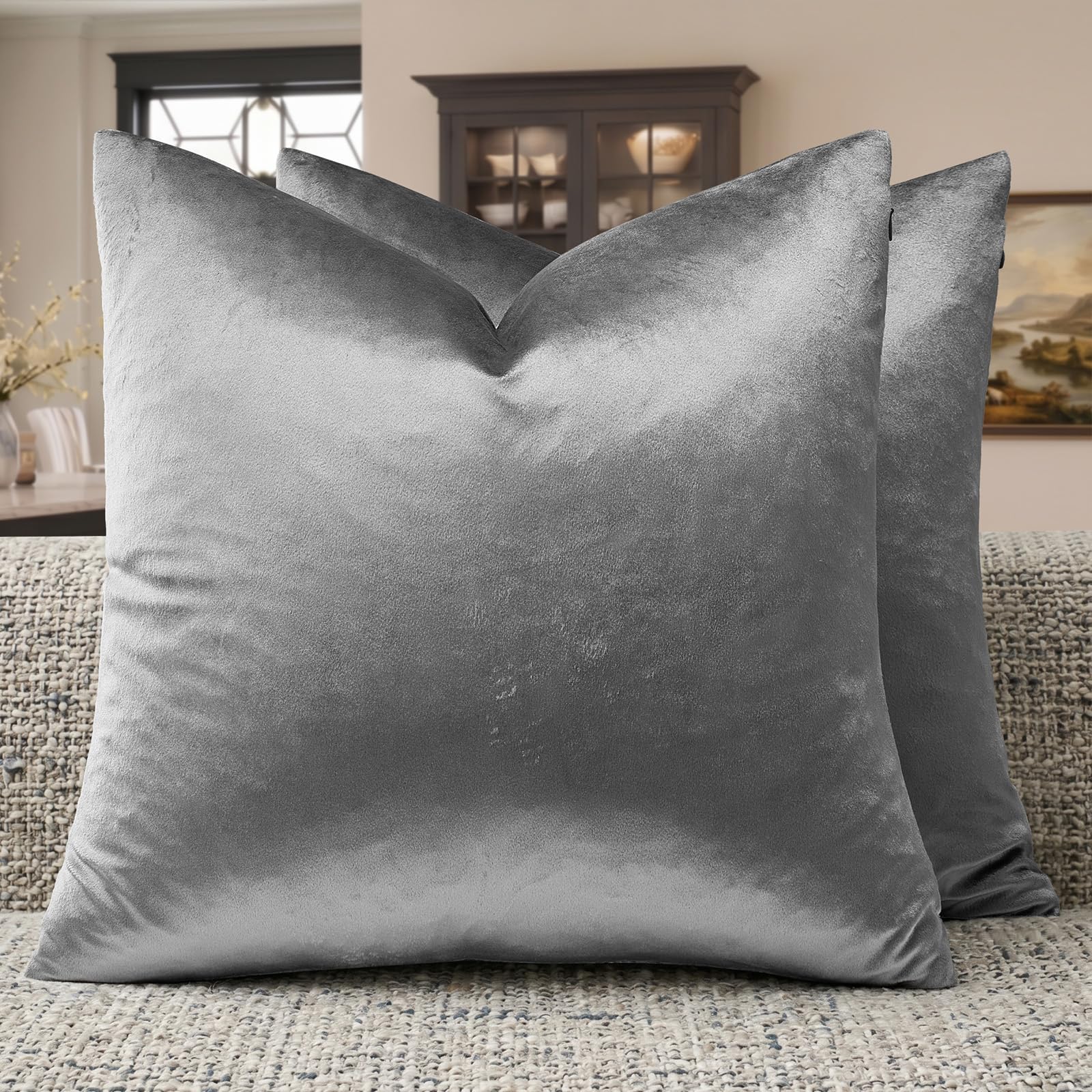 GIGIZAZA Decorative Throw Pillow Cover 24x24 Inch Sofa Cushion Grey Cushion Cover Velvet Cushion Square Cushion Covers — image 1