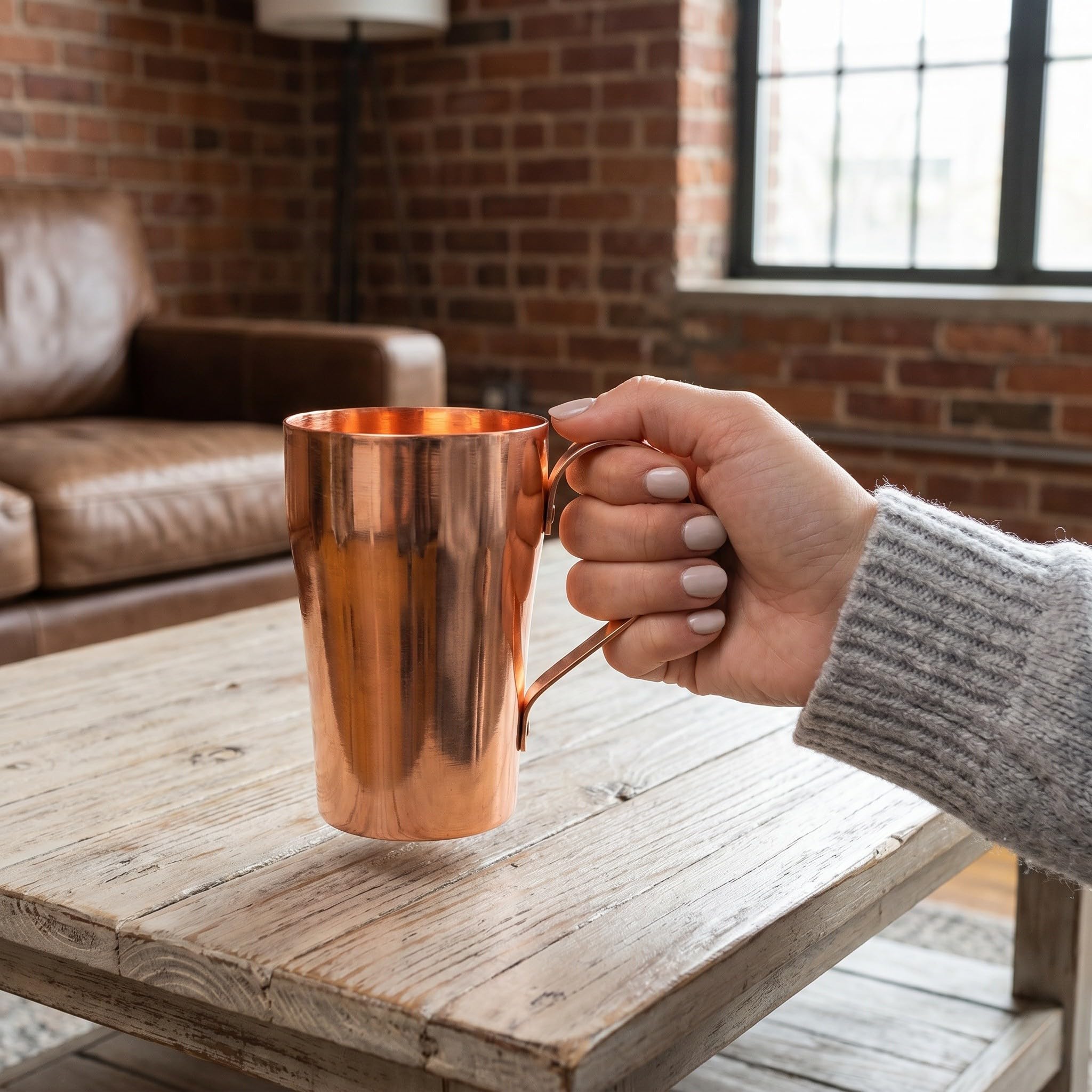 OSALADI Kubek z kutej miedzi: 400 ml/13,5 uncji, kubek Moscow Mule do ajurwedy – rustykalne miedziane naczynia do zimnych napojów, piwa, wina, barów i na imprezy