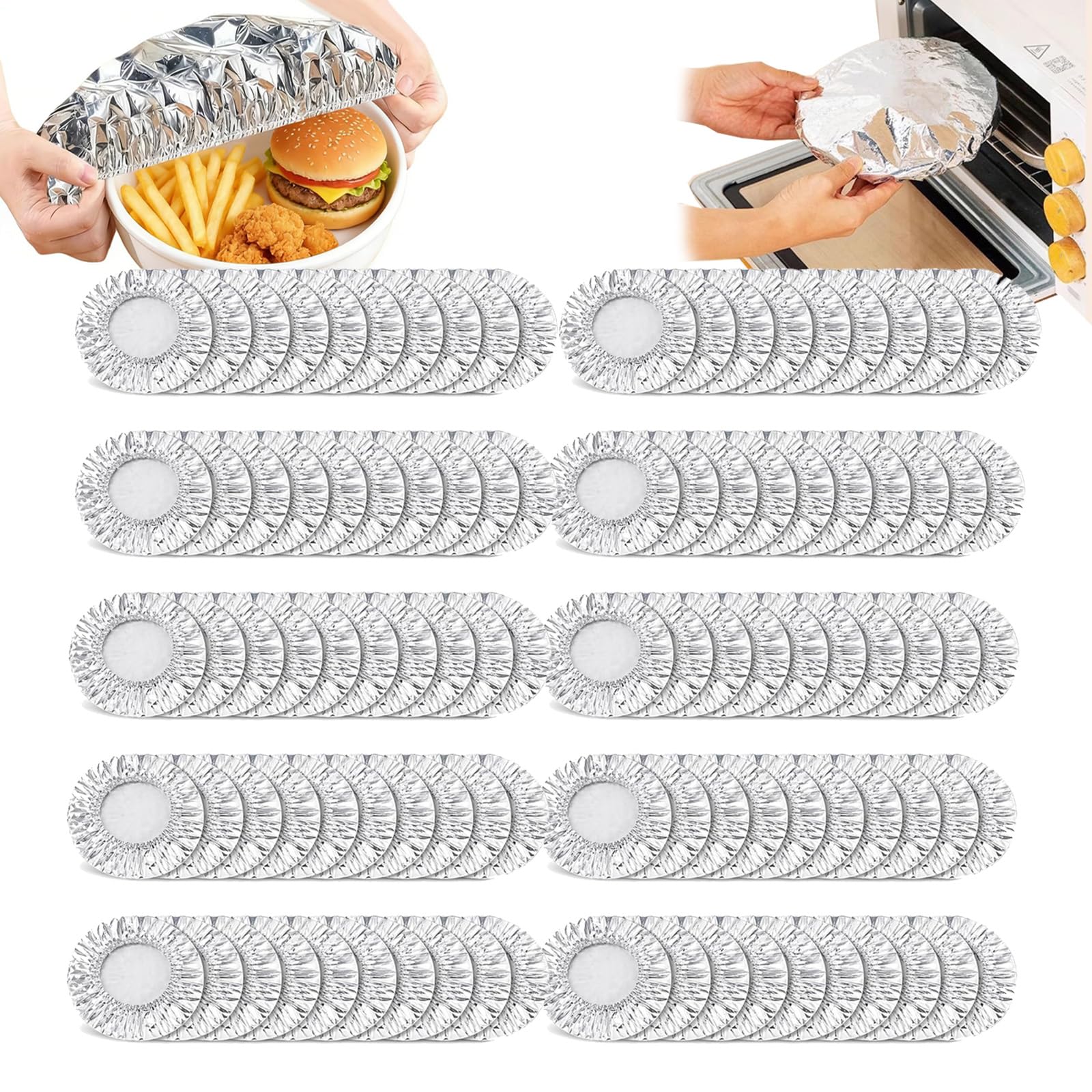 Reusable Aluminium Foil Covers for Food, Insulated Stretch Foil Covers, Stretch to Fit Bowls & Plates, Heat-Resistant & Microwave Safe, Ideal for Kitchen Leftovers, Picnic & BBQ (100 PCS)
