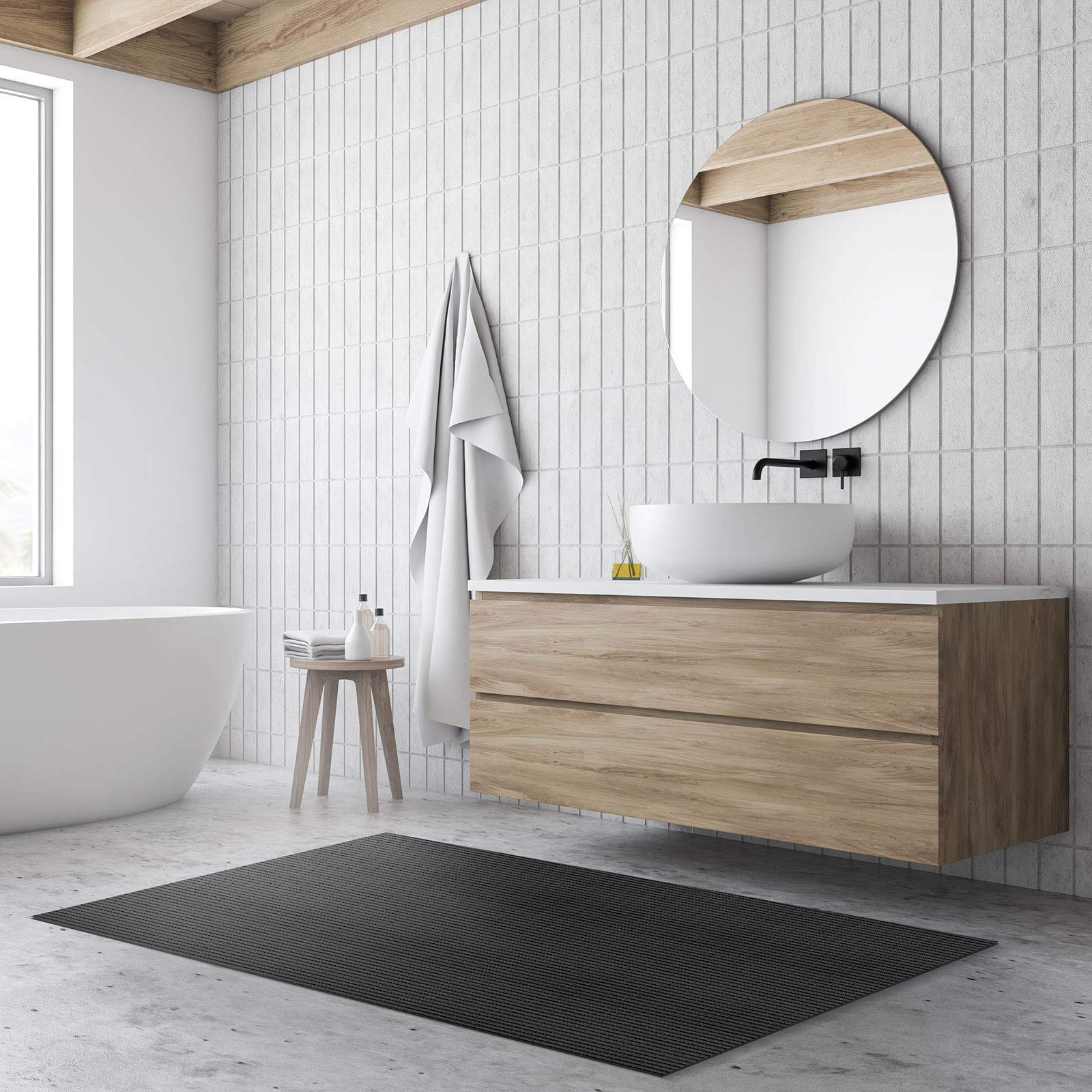 Floordirekt Alfombrilla de baño, antideslizante y de secado rápido, alfombrilla de baño para el baño, alfombra de baño de vinilo en 17 diseños y muchos tamaños (90 x 150 cm, Lucca)
