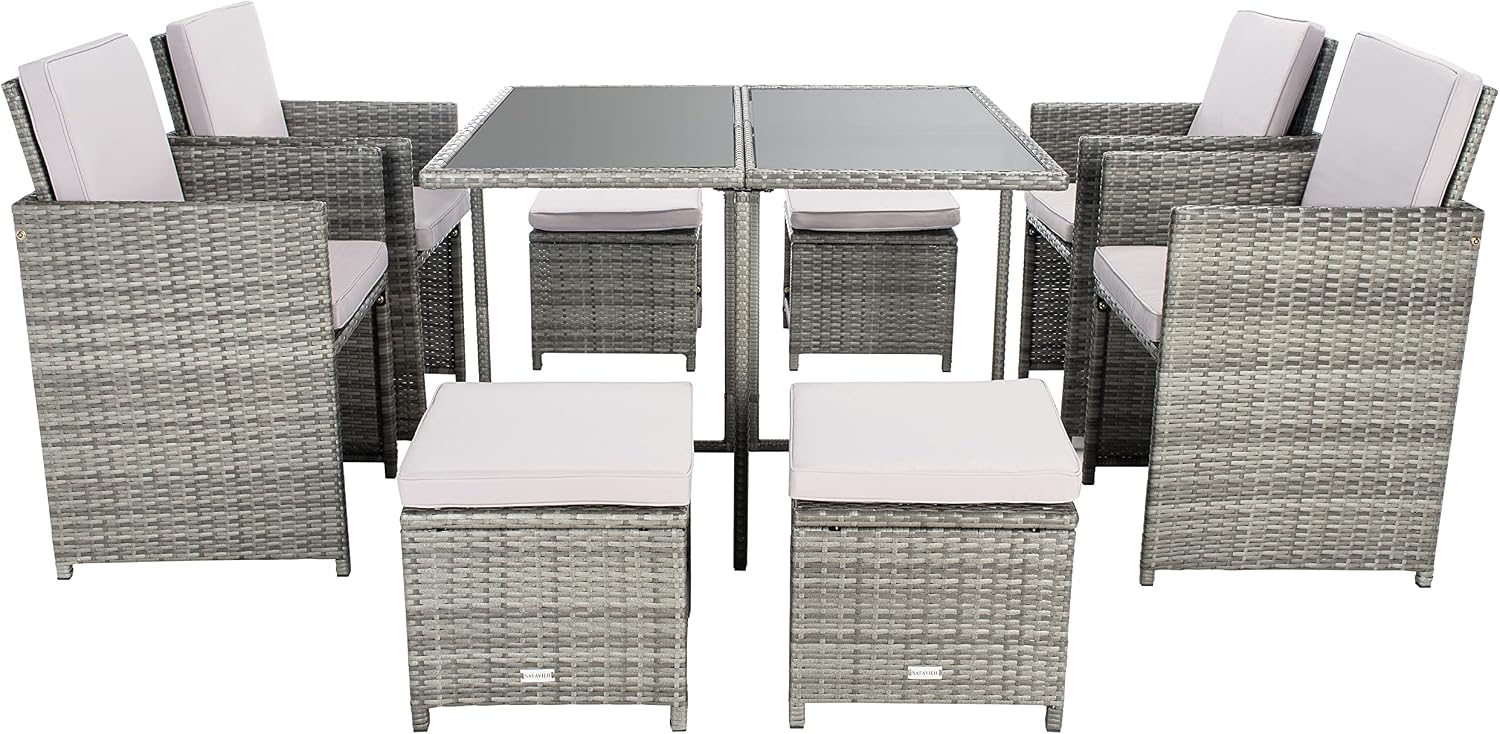 SAFAVIEH Outdoor Collection Enerson Grey/Grey Cushion Wicker Dining Set