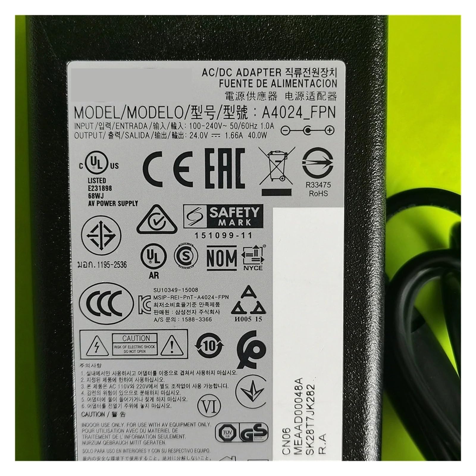 Adattatore CA/CC TV Line A4024-FPN HW-H450 Q60T HW-K550 HW-H750 HW-M450 Alimentatore 14 V 1,66 A 40 W Sound Bar Altoparlante Cavo Di Montaggio