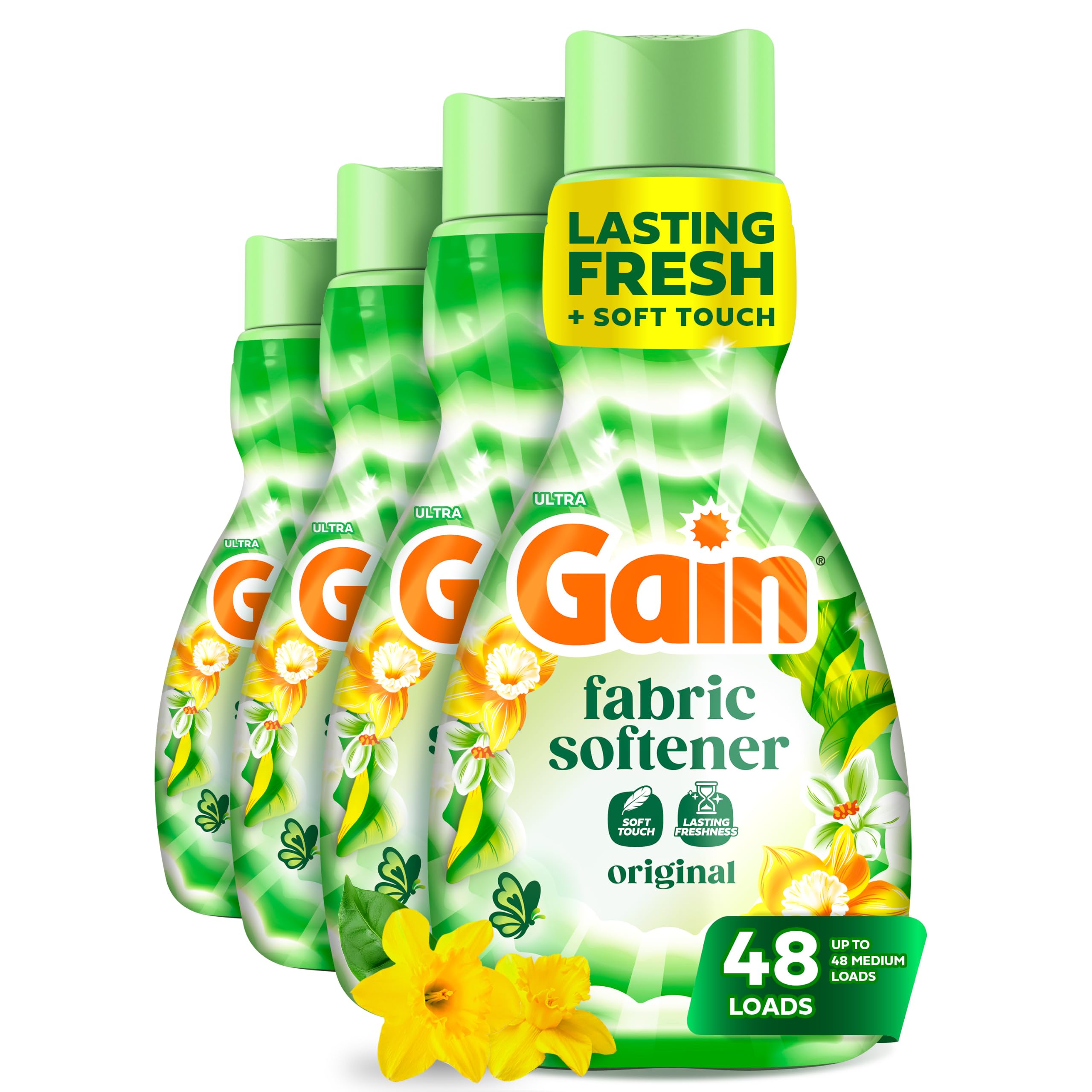 Gain, Liquid Laundry Fabric Softener, Laundry Conditioner, Long Lasting Scent, Softens, Freshness, Helps with Static &amp; Wrinkles, Original Scent, 35 fl oz (Pack of 4) - Packaging May Vary