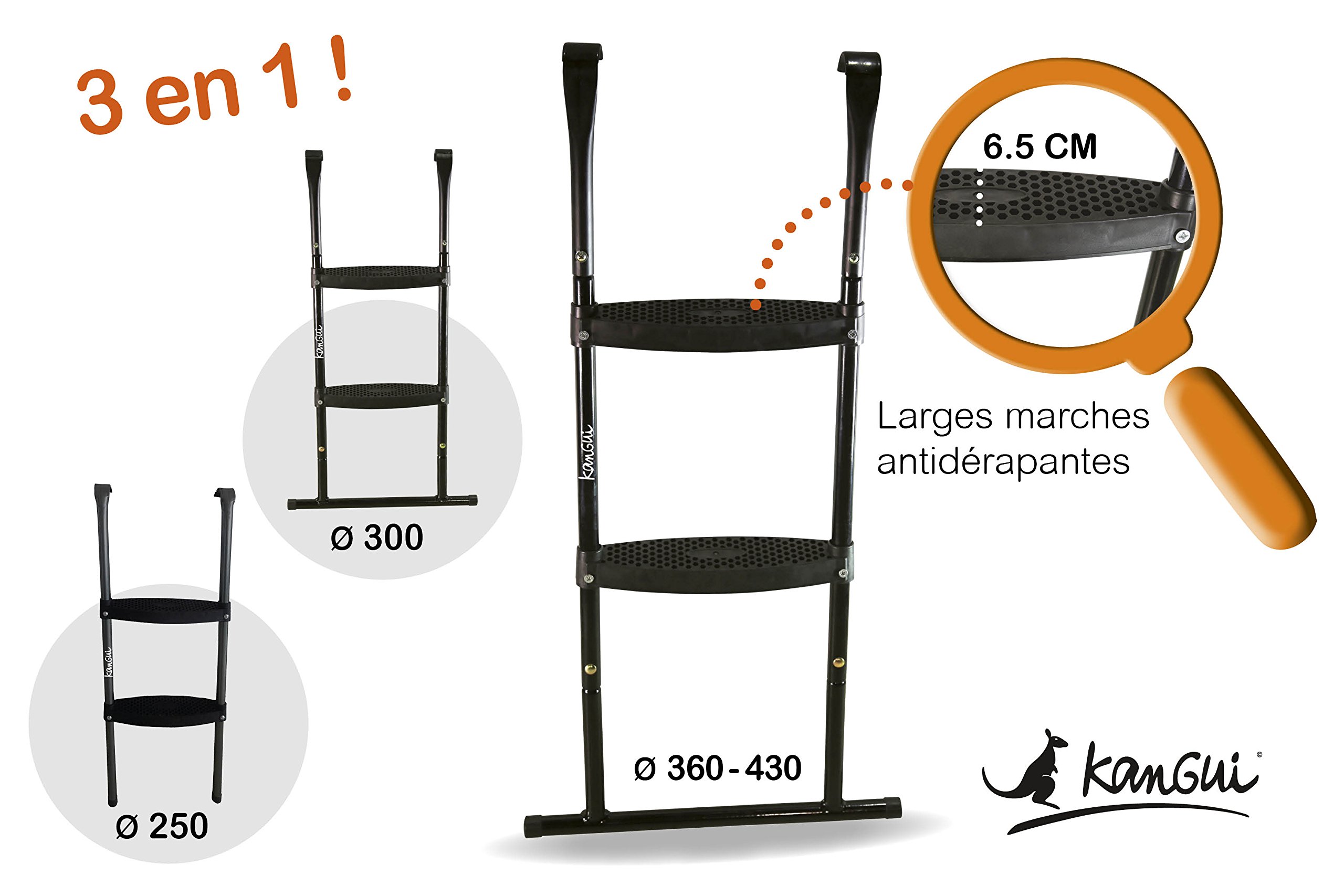 Kangui - Trampoline de Jardin JUMPI Zen – Saut Confort et Loisirs – Filet de Sécurité, Échelle & Kit d’Ancrage – Taupe et Vert – Ø 250, Ø 300, Ø 360 et Ø 430 cm