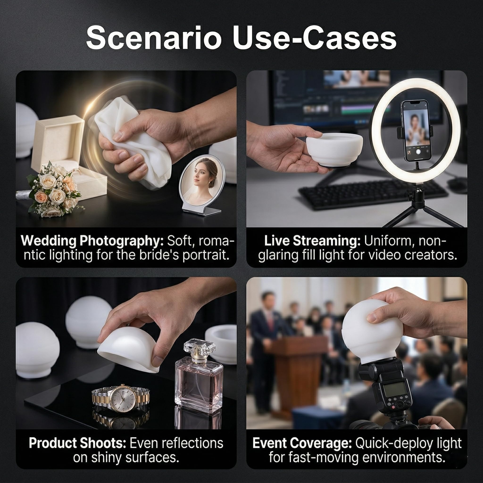 Godox ML-CD15 Soft Dome Diffuser Kit con 3 Adattatori, compatibile con Godox V100, V1 Pro, AD200Pro II, AD100Pro, AD300Pro, AD400Pro, V860III, ML30, ML30Bi, ML100Bi, ML100R, ML60Bi, ML60IIBi e altro