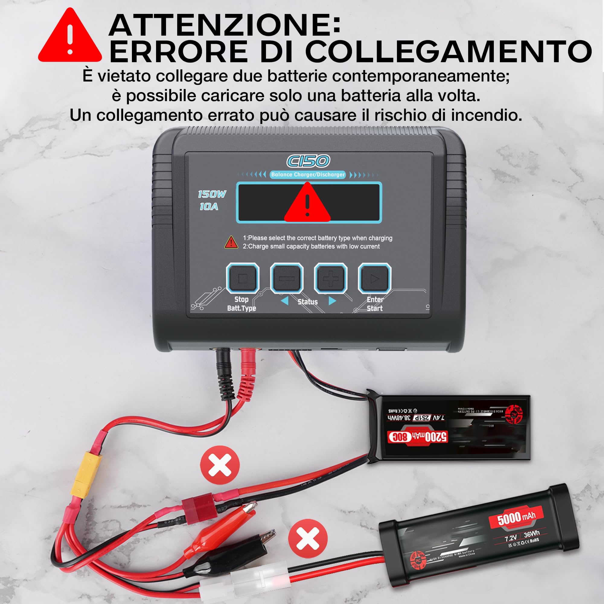 HTRC C150 Caricabatterie Lipo 150W 10A – Caricabatterie RC e Bilanciatore Batterie per LiHV/LiPo/Li-Ion/LiFe (1-6S), NiMH/NiCd (1-15S), PB (2-20V) – AC/DC, Display LCD, 20 Memorie