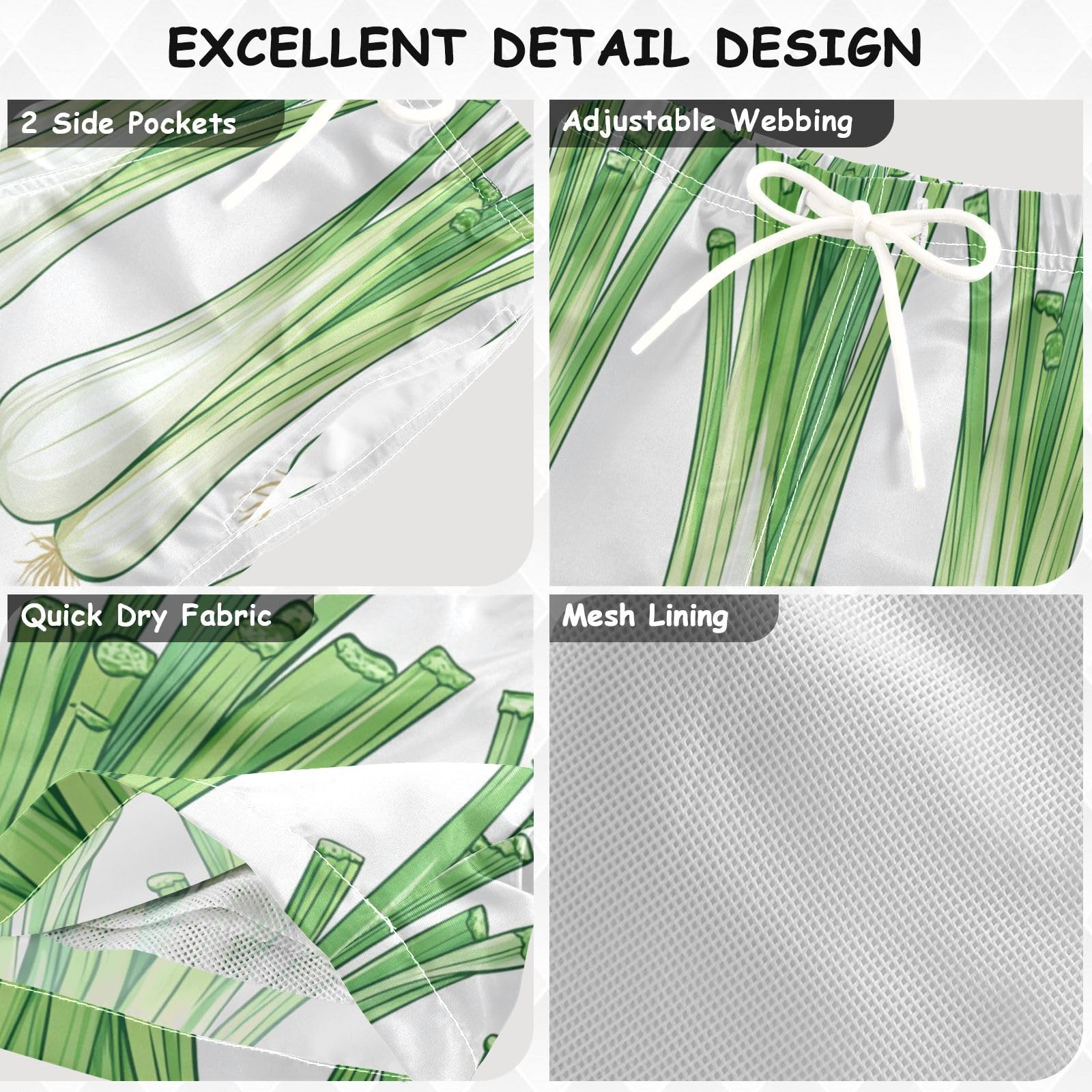 Jucciaco Boys Beach Board Shorts Vegetable Green Food Swim Trunk Teen Swimwear